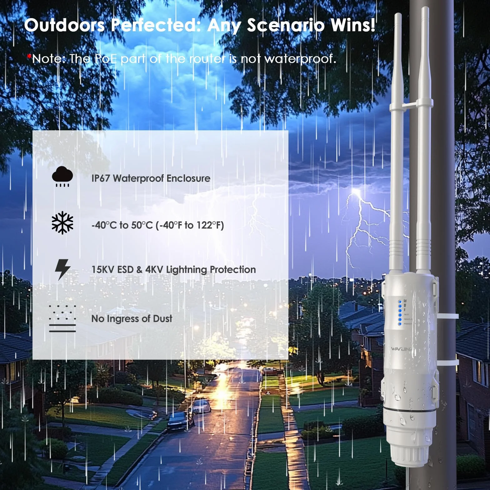 WAVLINK AC600 Outdoor Access Point, router WiFi dual band a grande raggio 2,4 GHz 150 Mbps + 5 GHz 433 Mbit/s, 2 x 7 dBi Omni, PoE passivo e attivo, supporta Fit/Fat AP