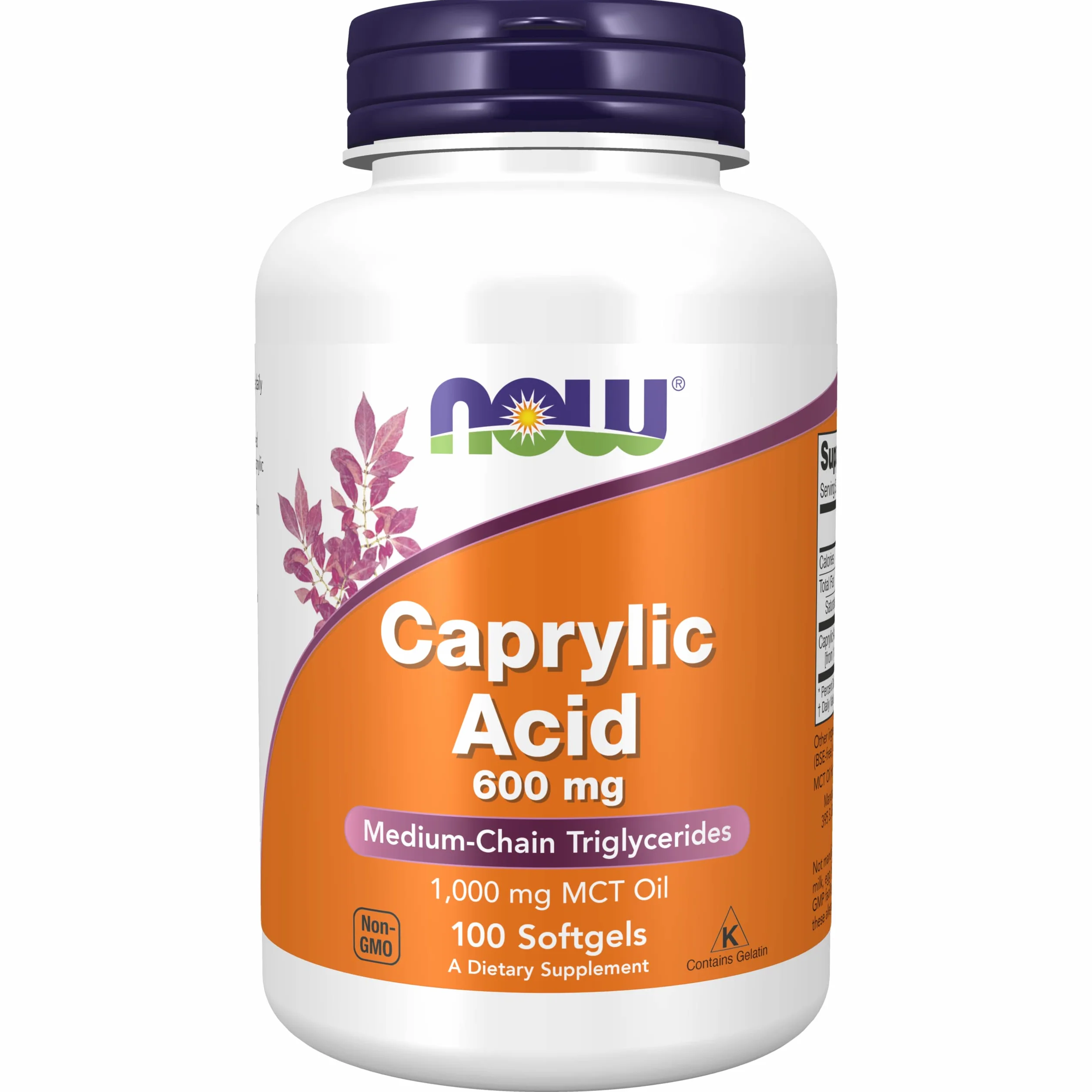 Now Foods Caprylic Acid 600mg 100 Softgels Bez Glutenu Bez Soi Non GMO