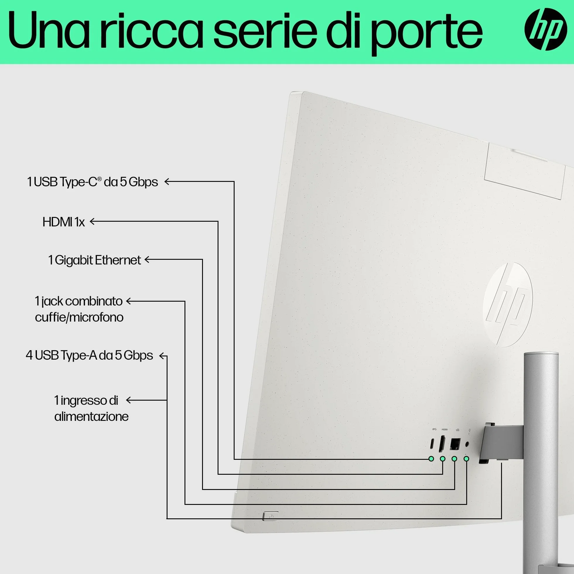 HP 24-cr0002sl All-in-One AMD Ryzen 3 7320U 8GB RAM LPDDR5 512GB SSD NVMe Display 23,8" FHD IPS Windows 11 Bianco