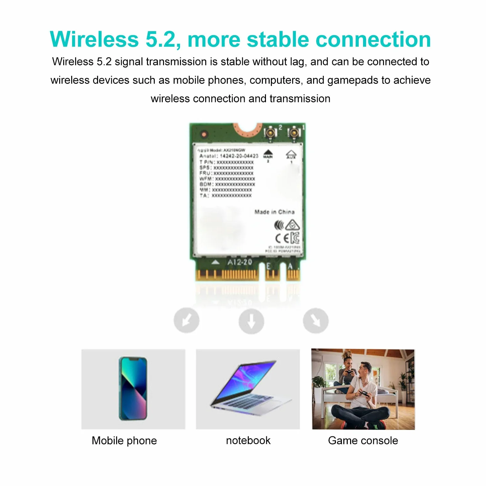 Scheda di Rete Wireless, Modulo Scheda di Rete, Gigabit Tri Band WiFi 6 Generazione 802.11AX Standard 6GHz 5GHz 2.4GHz M.2 NGFF Modulo Scheda Wireless