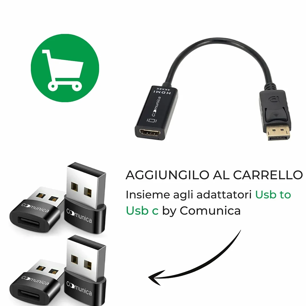 comunica Adattatore Hdmi Displayport, DP (Display Port) Maschio a Hdmi Femmina Risoluzione 4K Hdmi to Display Port Connettori Dorati