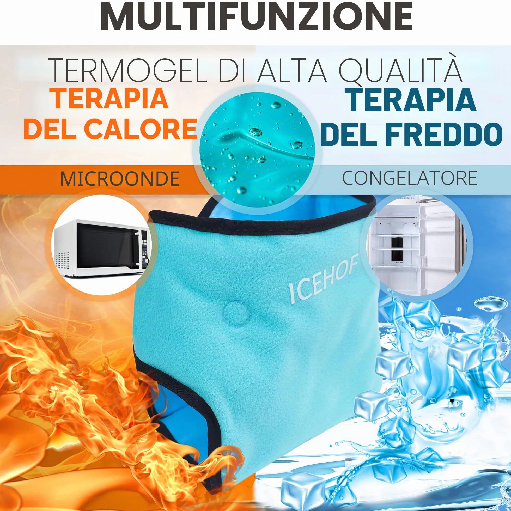 ICEHOF Cuscinetti refrigeranti per caviglia - fascia rinfrescante con gel per tallone e calcagno, dolore e reumatismi (1 pezzo)