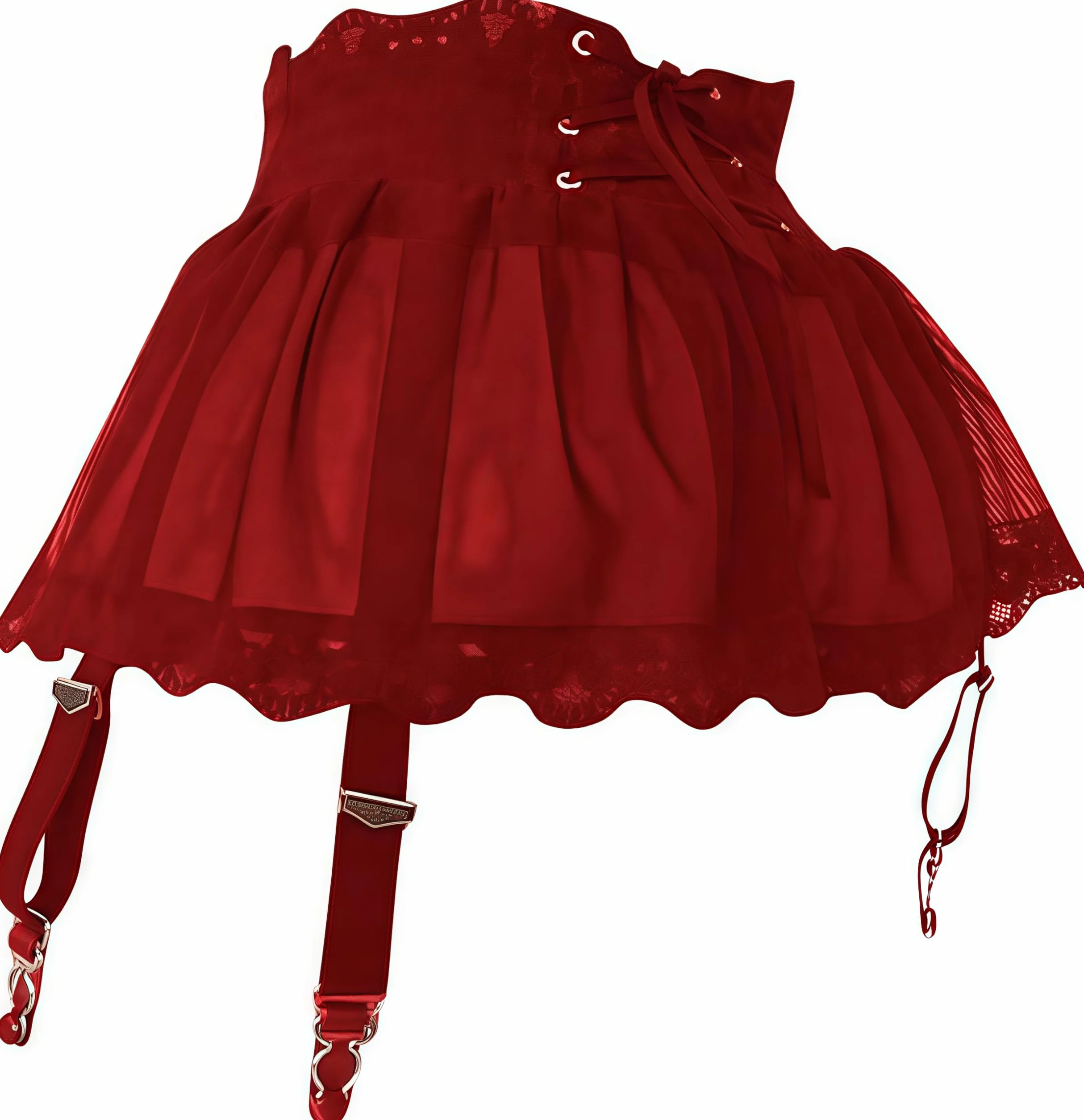 ROSVAJFY Donna Minigonna Reggicalze Sexy Vita Alta Tulle con 4 Clip in Metallo Incluse Perizoma (Vino Rosso, Taglia Unica)