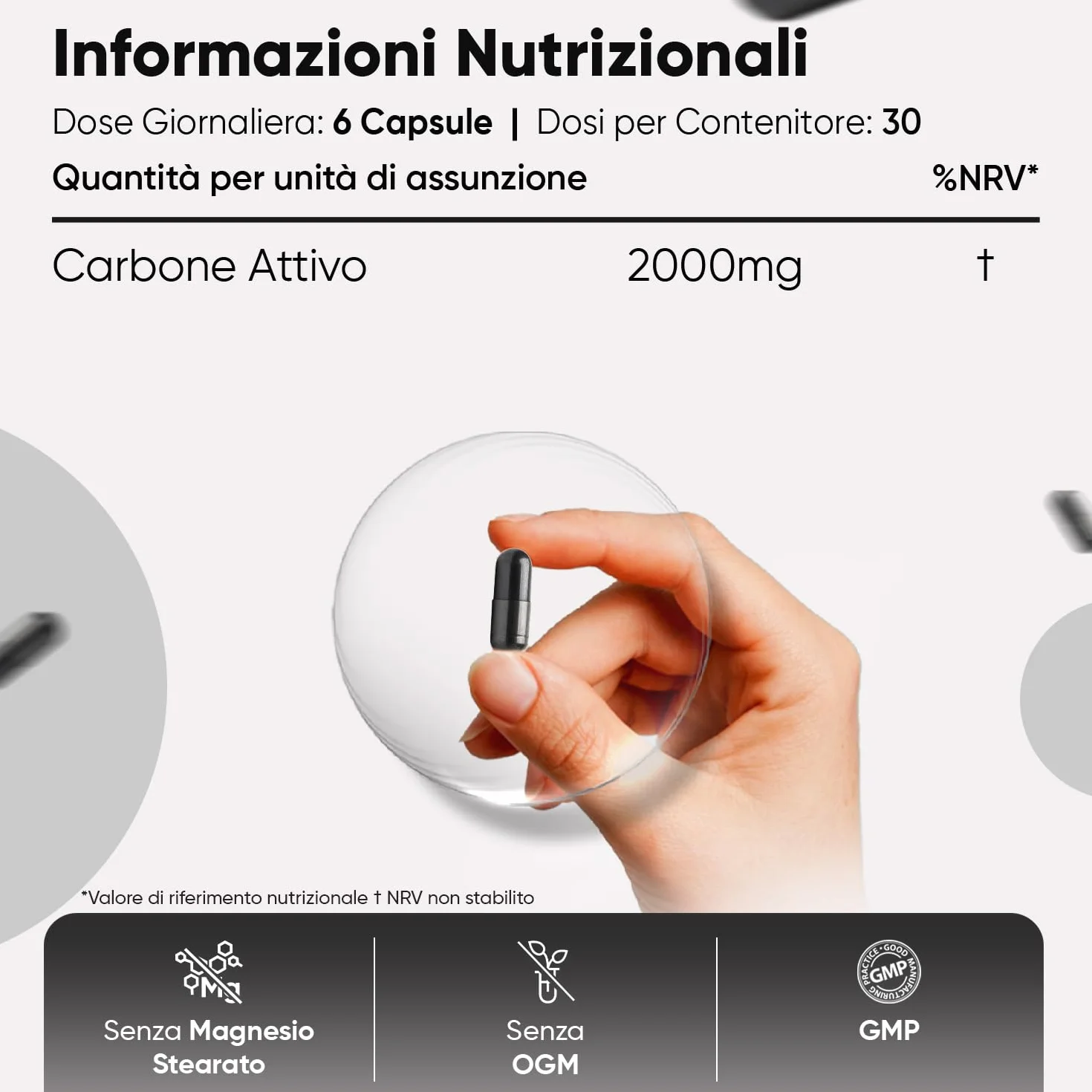 Carbone Vegetale Attivo 2000mg 180 Capsule Vegane, Riduce l'Eccessiva Flatulenza Dopo Aver Mangiato