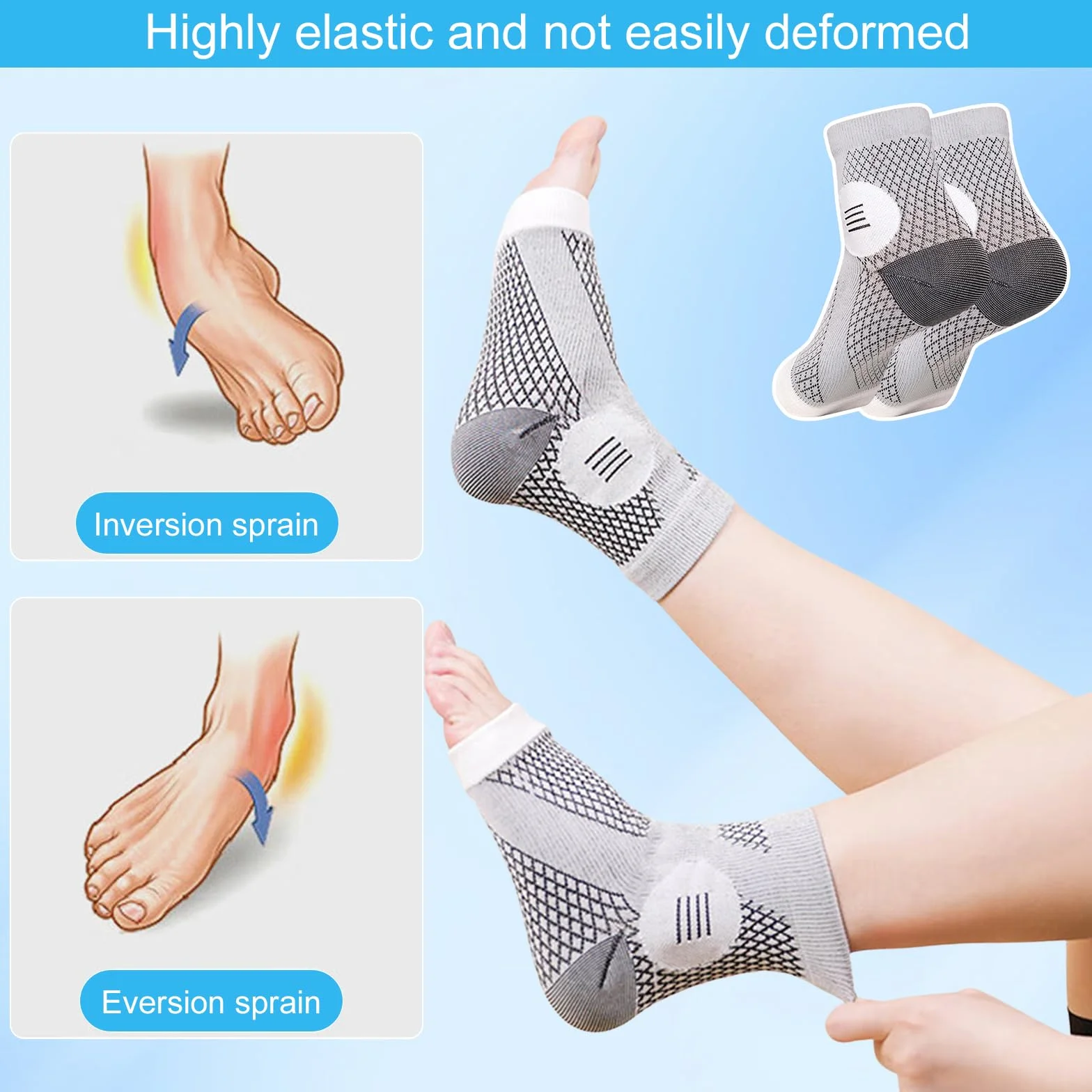 Calzini Compressione Caviglia Neuropatia 3 Paia Calze Ortopediche Grigie Supporto Protezione Ciclismo Corsa Fitness