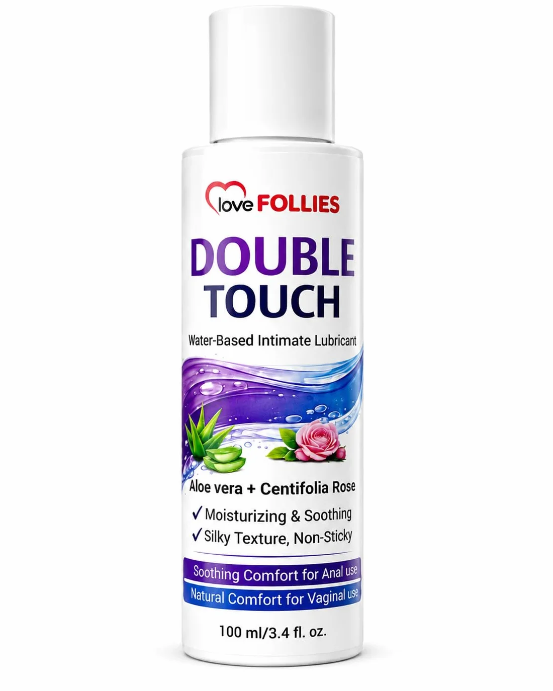 Gel Lubrificante Intimo Double Touch All'Acqua con Aloe Vera e Rosa Centifolia, 100 ml