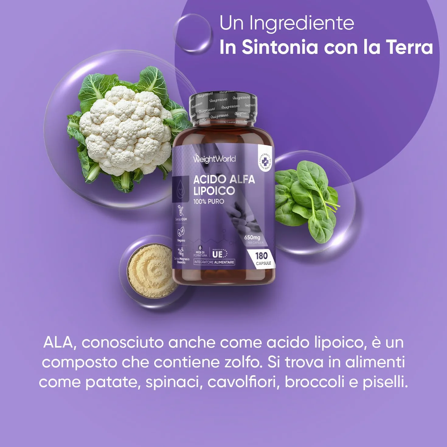 Acido Alfa Lipoico 650mg 180 Capsule Integratore Vegano Senza Glutine