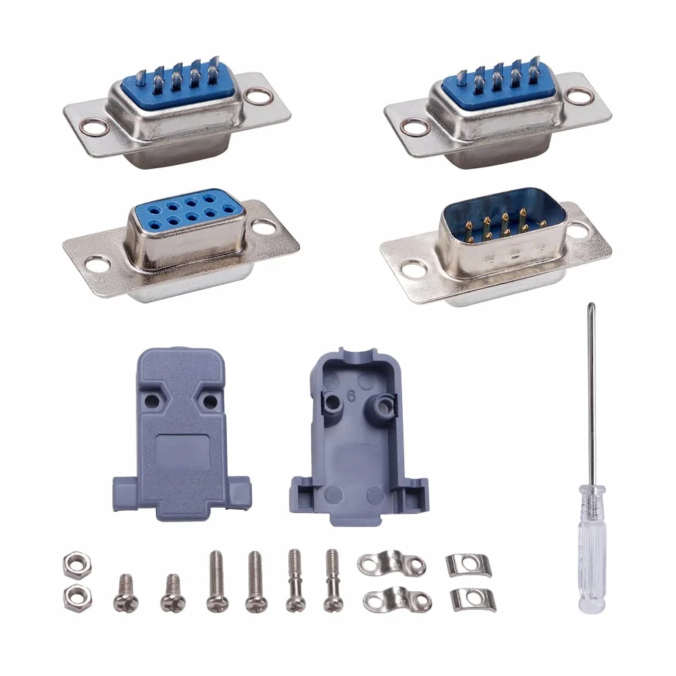 VooGenzek 5 Set Adattatore DB9 RS232 D-SUB, con Coperchio di Plastica DB9, Porta Seriale RS232 Parallela Connettore DB9 9-Pin D-Sub Maschio/Femmina a Saldare, per il Collegamento al Computer