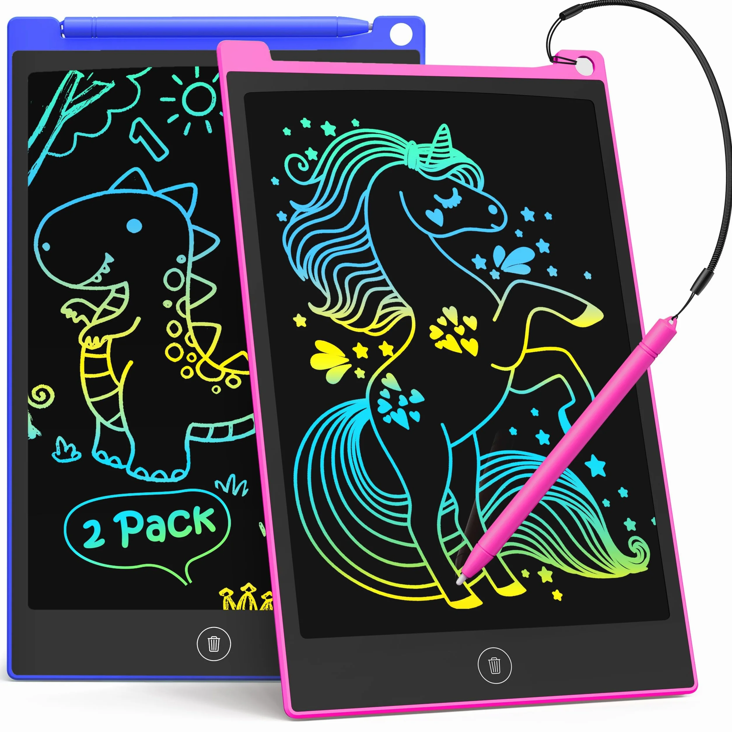 TECJOE Lavagna da scrittura LCD 8,5 calci, 2 pezzi, cancellabile, blu scuro + magenta