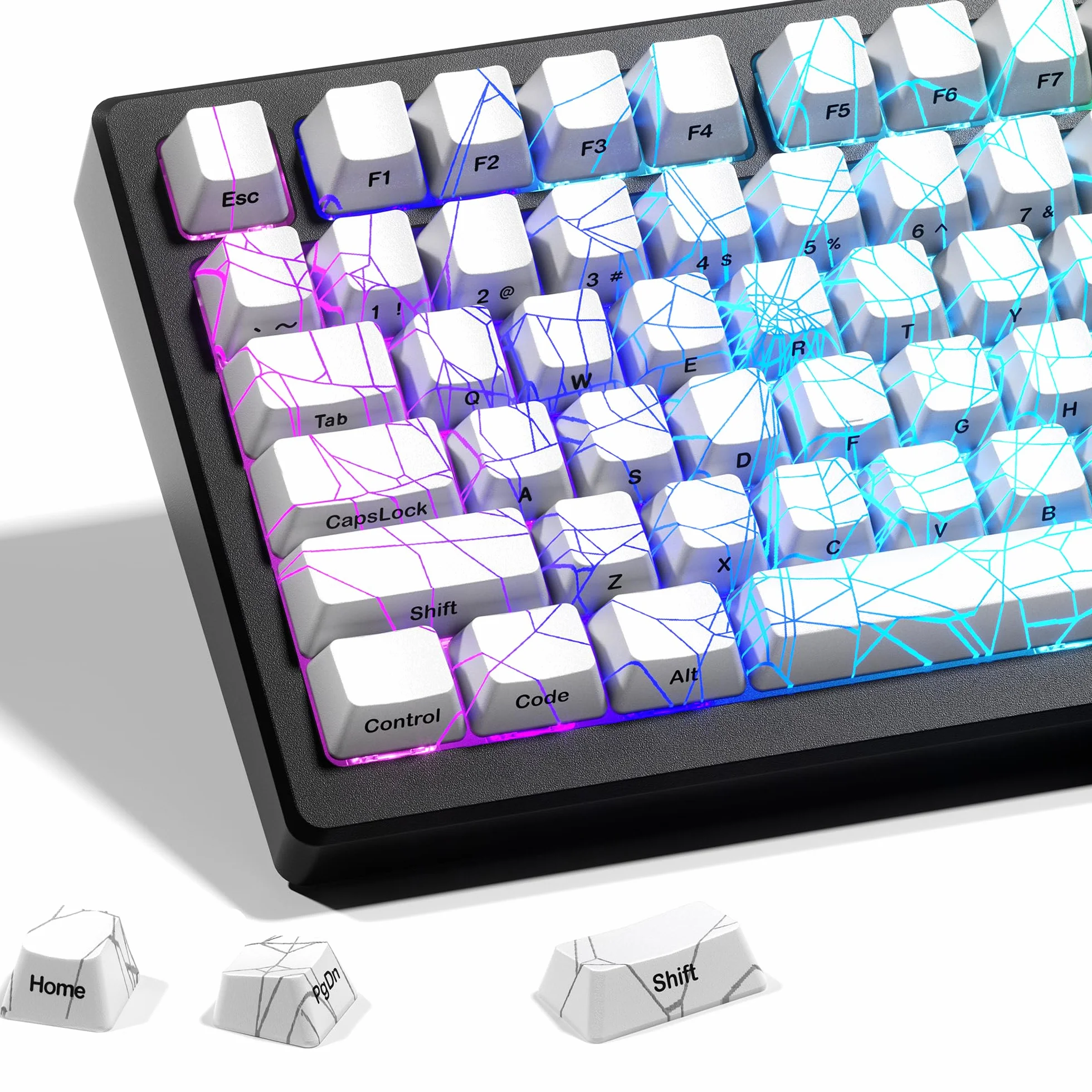 x XVX Shine Through Keycaps w/IMD Tech, Custom Spider Web Keycaps 60 75 100 percento, Set di tasti bianchi retroilluminati, keycap profilo OEM, keycap tastiera stampata laterale per tastiere (solo