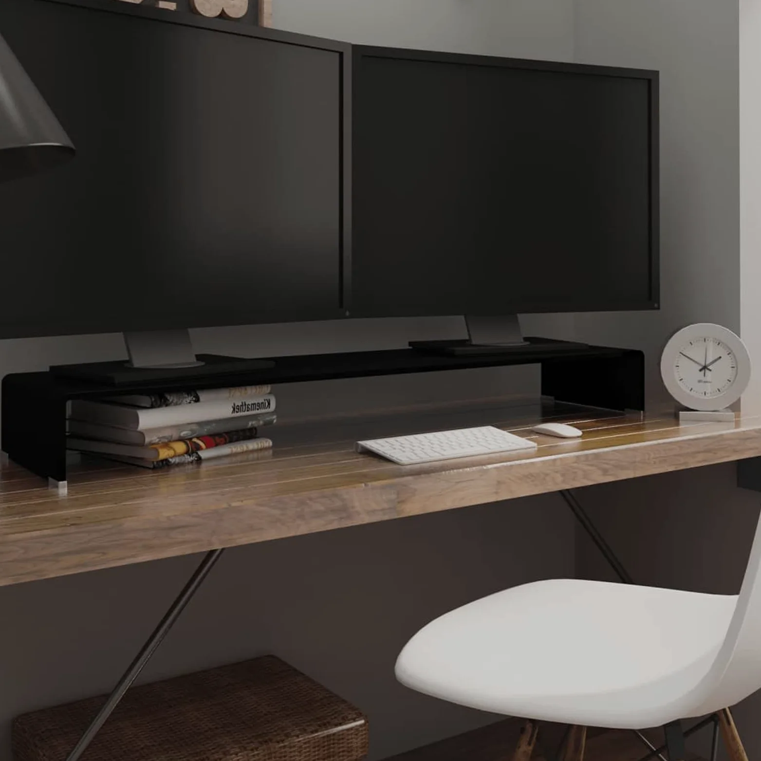 Homgoday Supporto per Monitor, Supporto TV/Rialzo Monitor in Vetro Nero 120x30x13 cm, Mobile Porta TV, Organizer da Scrivania per Ufficio e Casa, Supporto TV per Computer,Laptop PC iMac