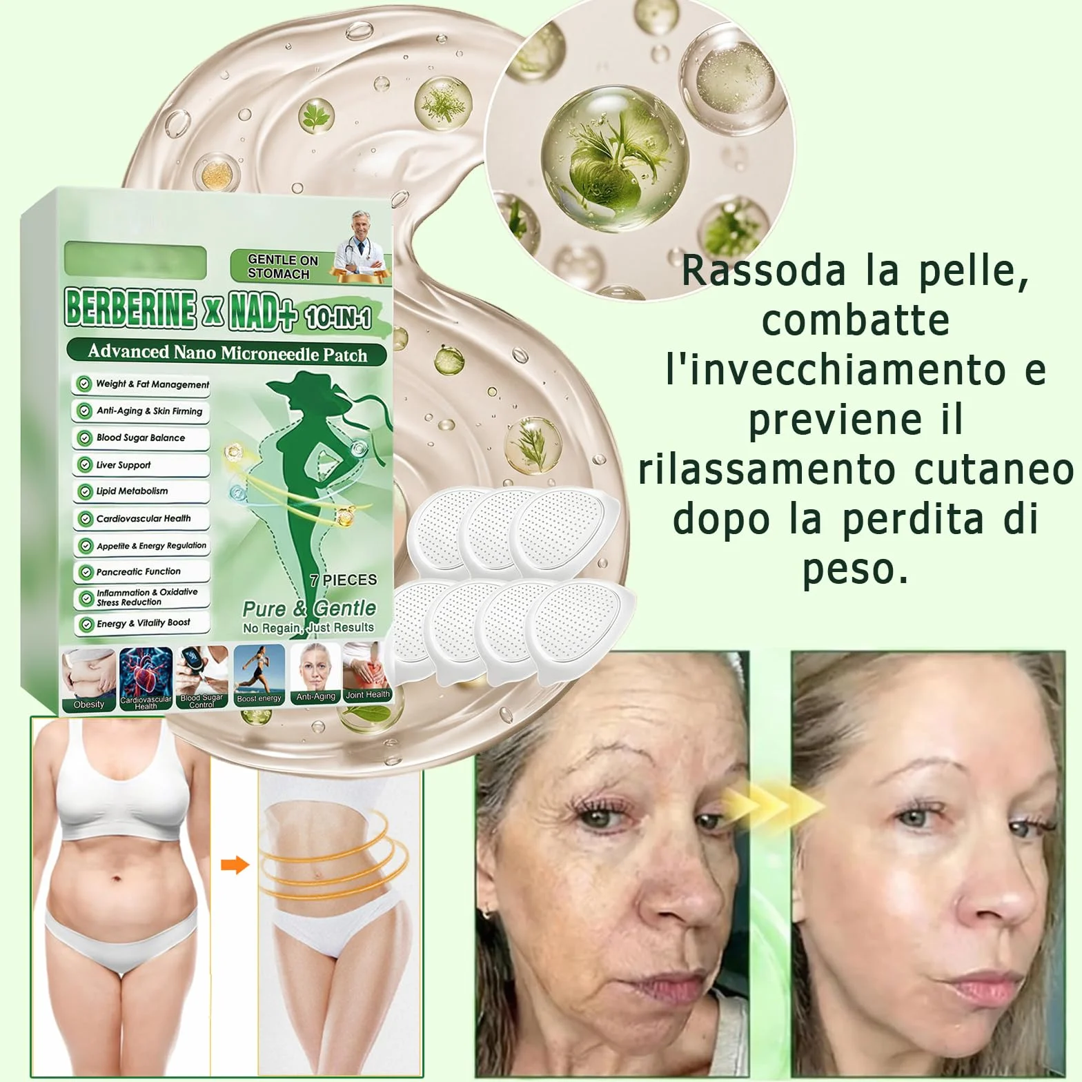 Cerotti Dimagranti 10 IN 1 Berberina Patch Rimodellamento Corporeo Cura Della Pelle 14 Pezzi