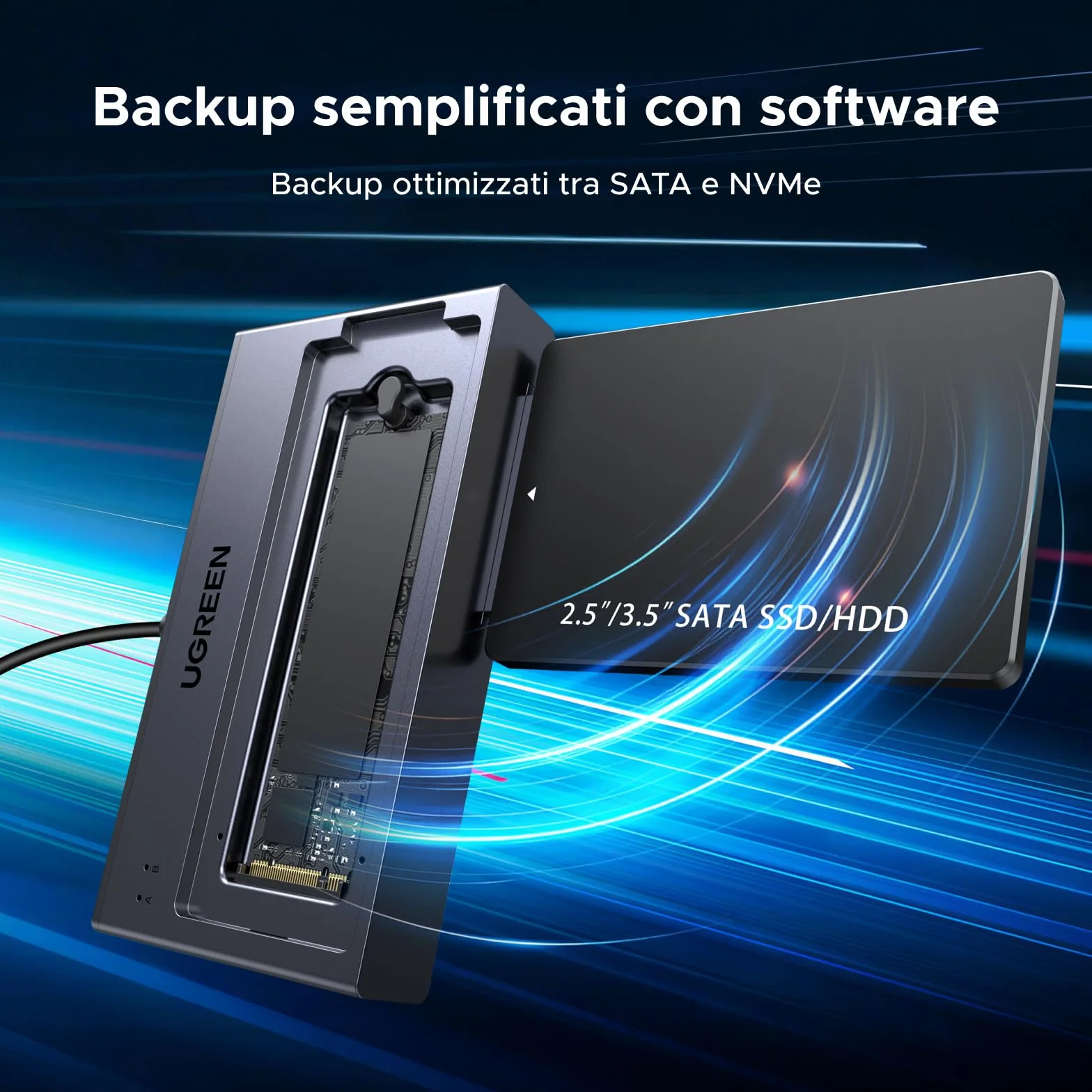 UGREEN Adattatore USB 3.2 10 Gbps M.2 NVMe SATA Docking Station SSD HDD 2,5" 3,5"
