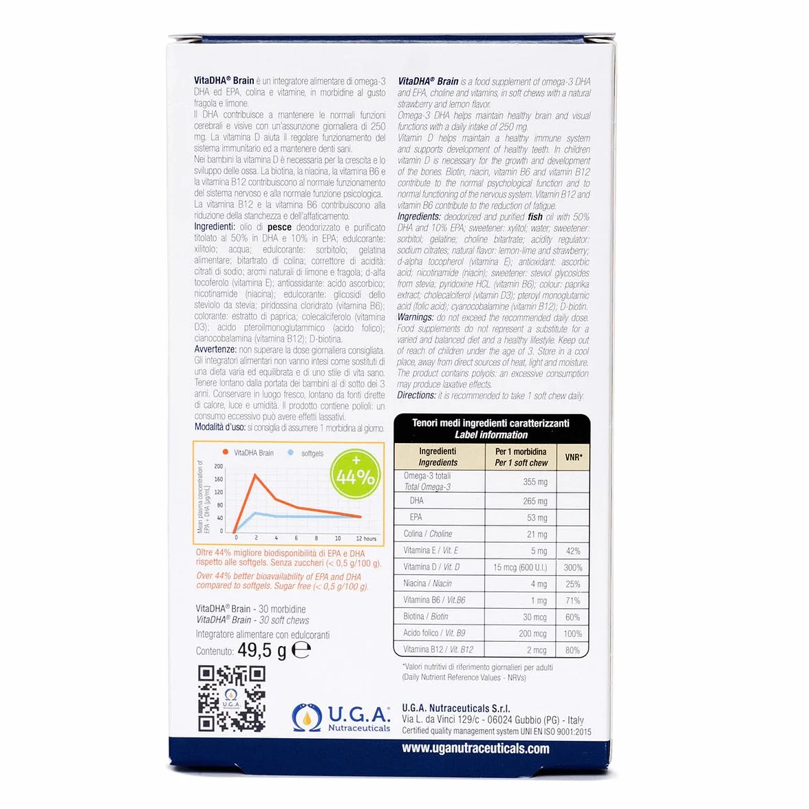 VitaDHA Brain Omega 3 Bambini 3+ Anni IFOS 5 Stelle 30 Jelly Morbide Gusto Fragola e Limone Vitamina D3 e B