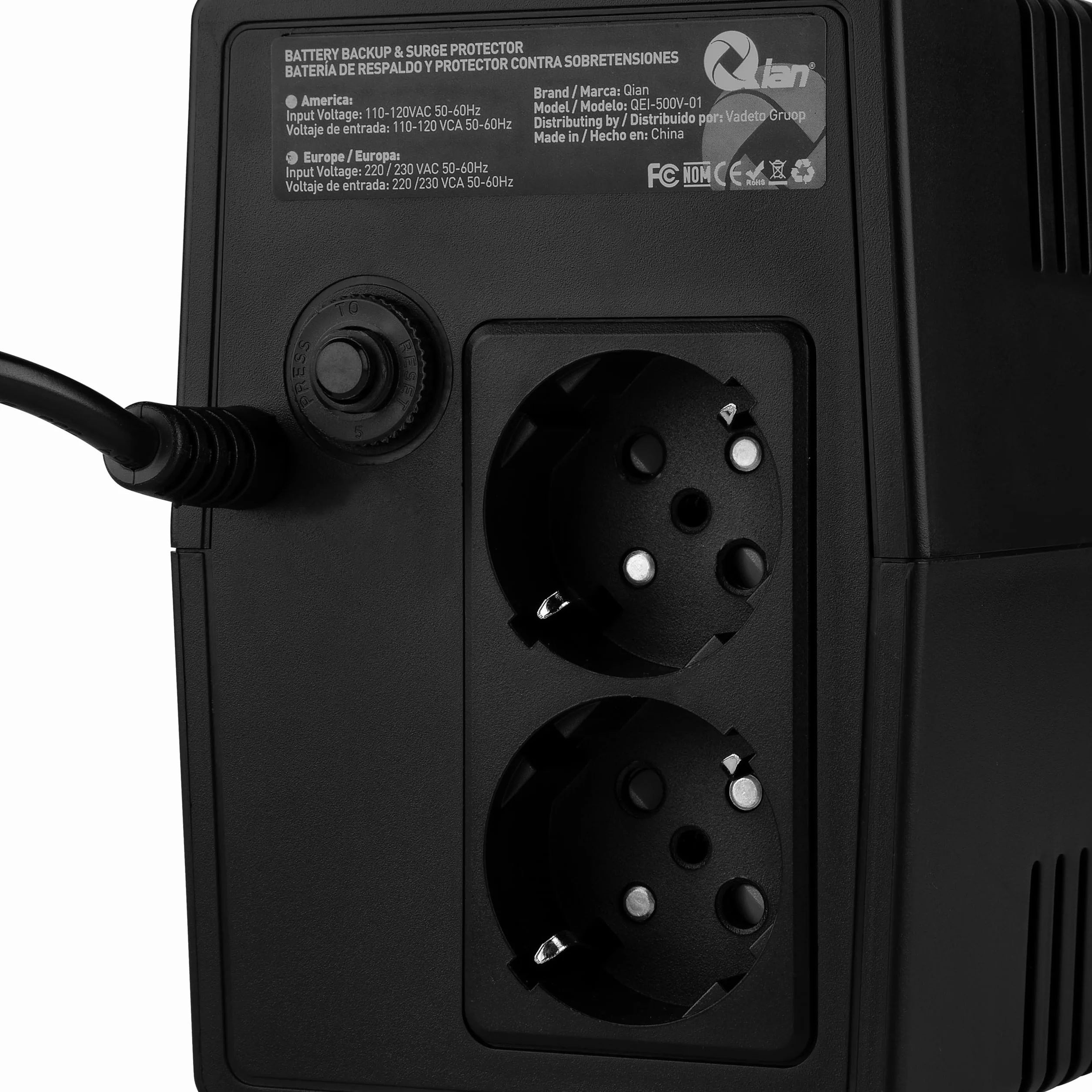 QIAN Gruppo di Continuità UPS Line 500VA Torre Mini Compatta Carica Rapida Protettore di Sovratensione 300W Potenza in Uscita 220/230 VCA 2 Prese Schuko (Nero)