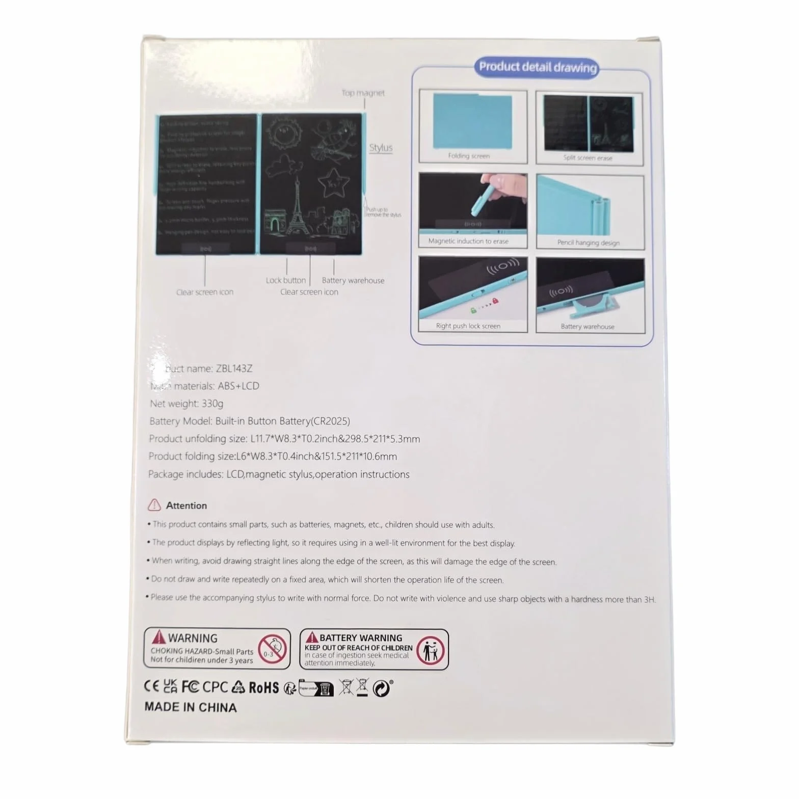 EMEBAY Tablet da scrittura LCD pieghevole 14,4", ultra sottile, per bambini e adulti