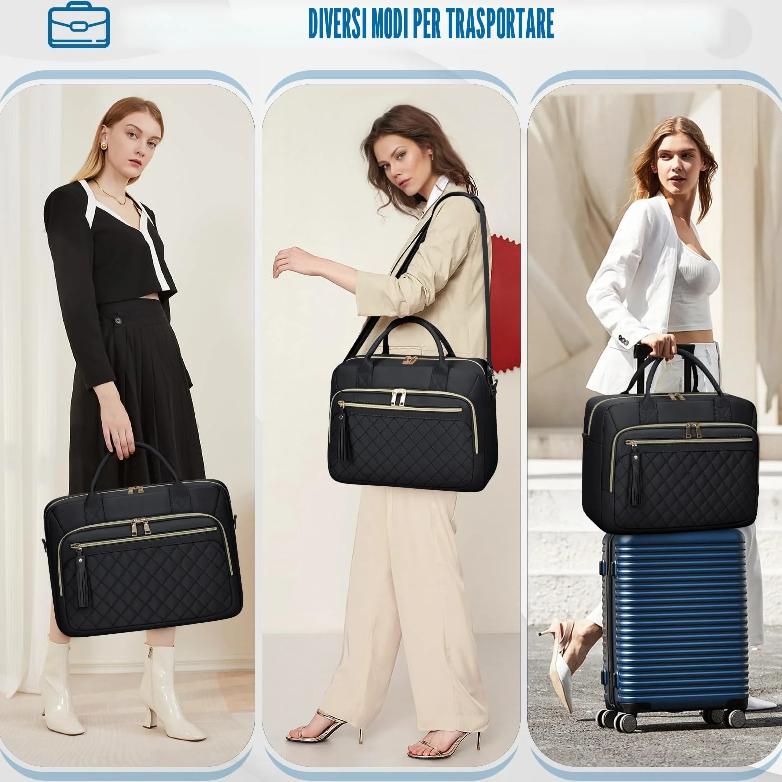 RAINSMORE Borsa Porta PC 17,3 Pollici Borsa Lavoro Donna Impermeabile Borse Computer Borse Documenti Messenger Portadocument per Università Insegnante Ufficio Nero