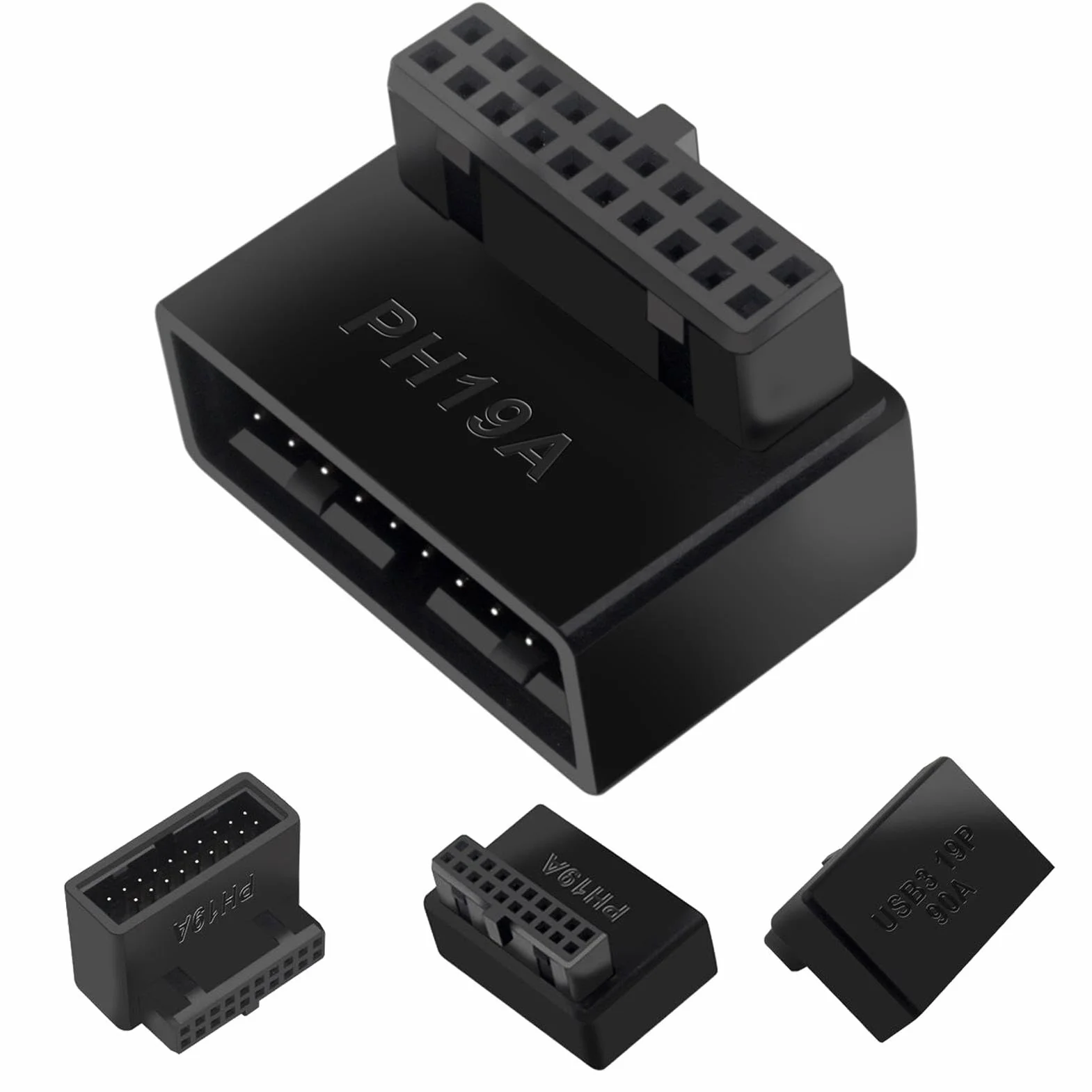 USB 3.0 Motherboard Adapter 90 Degrees - L-Shaped Male to Female Connector | High-Speed 19-Pin/20-Pin Front Panel Header | Internal Cable Extension for Desktop Motherboards | USB Adapter