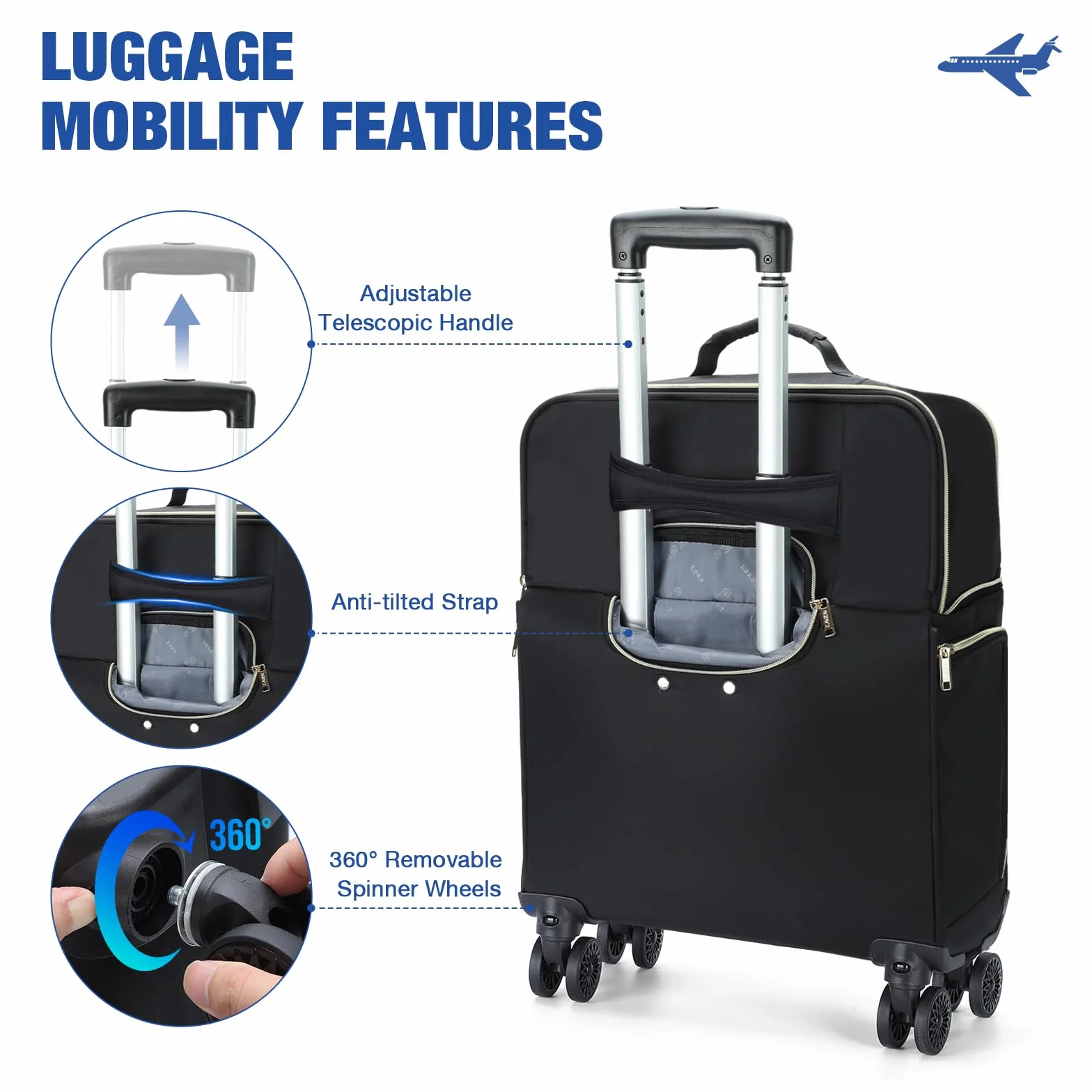 Lekeinchi Trolley Bagaglio a Mano 55x40x20 Espandibili 25-38L Valigia con 6 Tasche Organizer per Laptop Nero