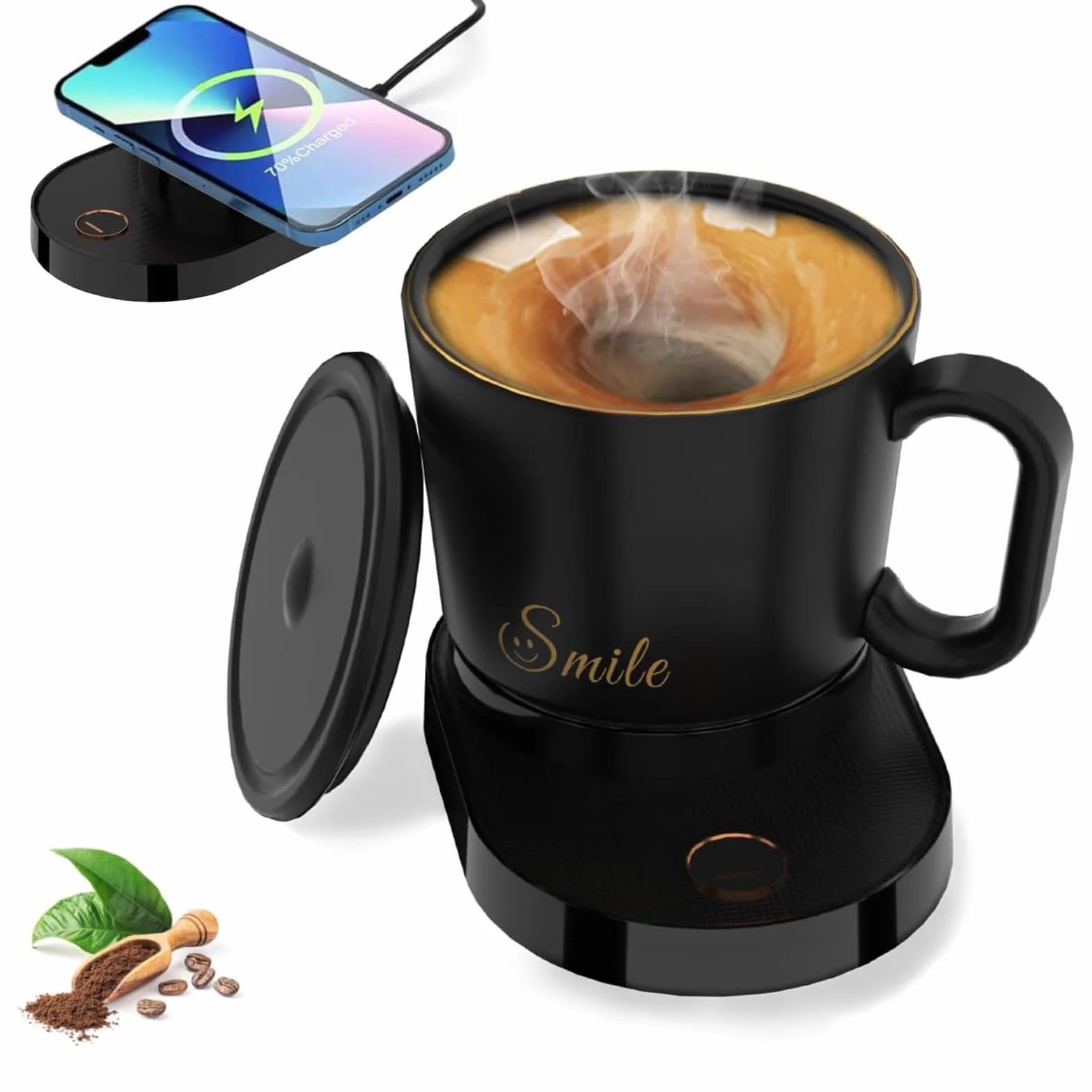 ZONSUSE Tazza Intelligente,Tazze Automescolante con Scaldatazza,Qi Caricatore Wireless,Tazza Riscaldante Temperatura fino a 55°C/131°F,per Casa,Scrivania,Ufficio, Ricarica Wireless 300ml (Nero)