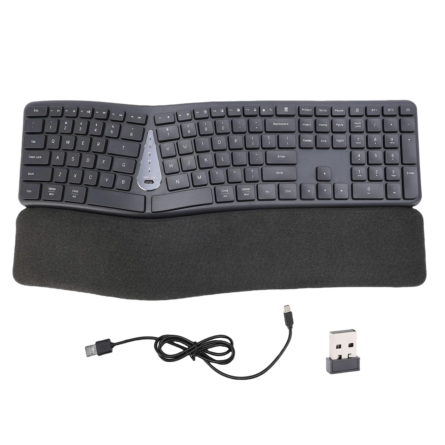 Annadue Tastiera Ergonomica Wireless, Tastiera Divisa, 2,4 G BT5.0 111 Chiavi Ricaricabili con Riposo Al Polso in Memory Foam, USB C per 98/10.