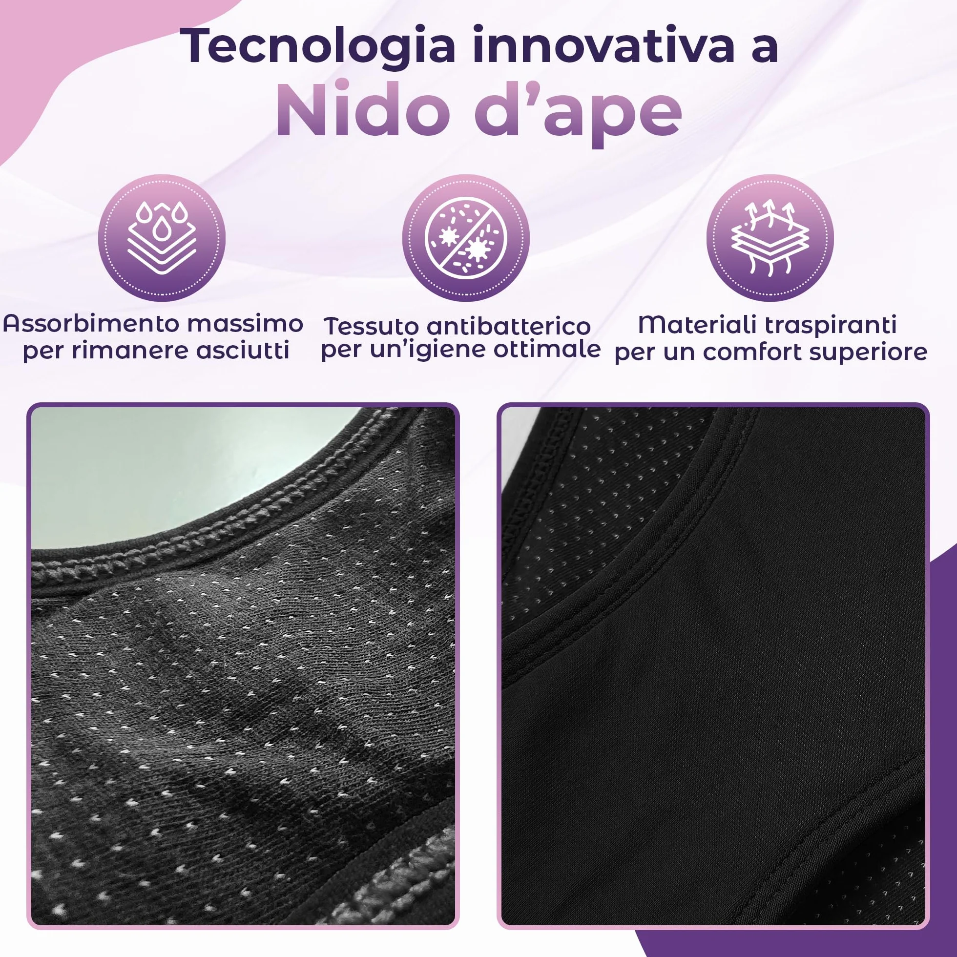 Mutande Mestruali in Fibra di Bambù per Ragazze - Assorbimento a Nido d'Ape, Traspiranti, Antibatteriche - Ecologiche e Riutilizzabili - Set di 3