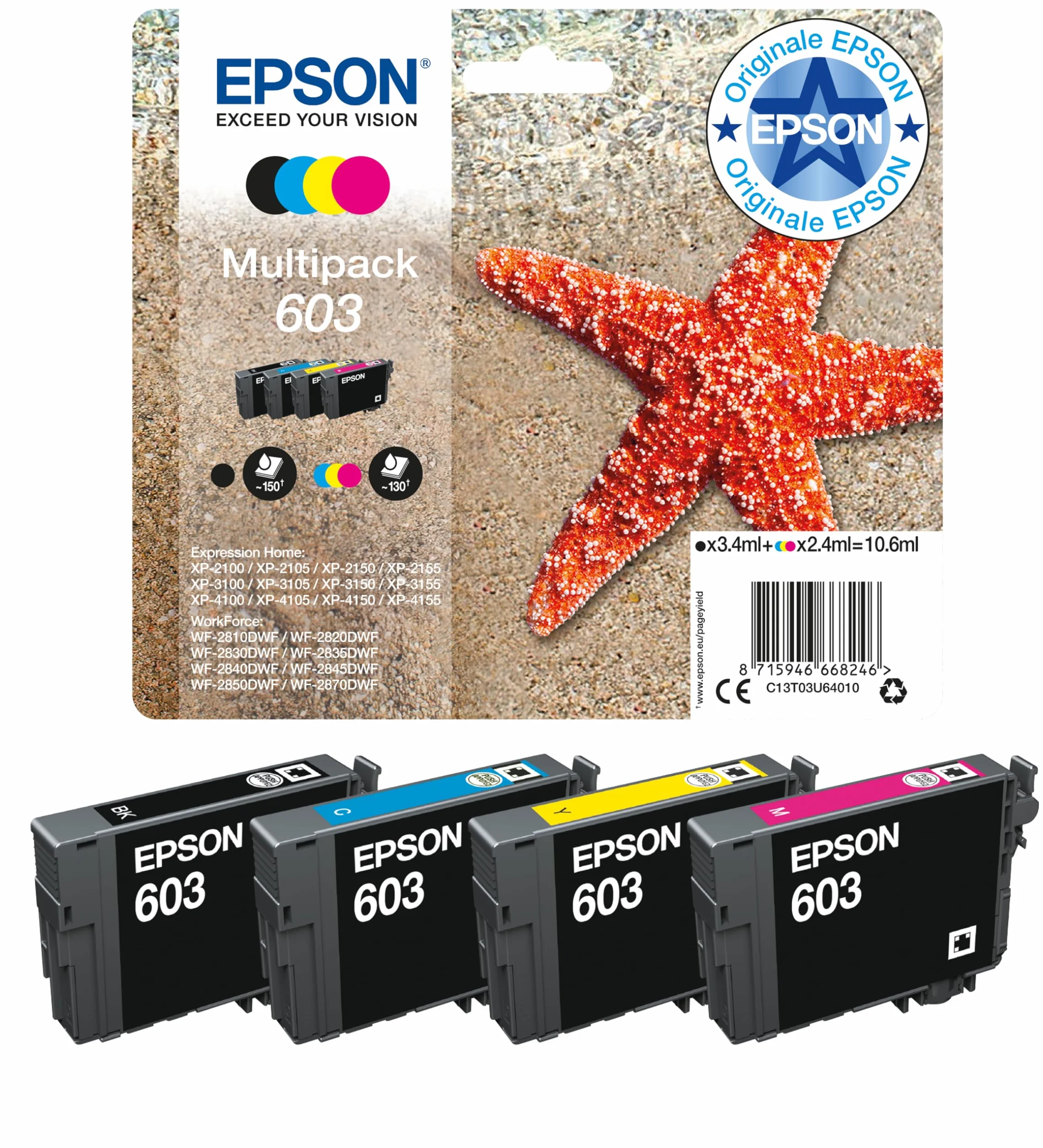 Epson Serie 603 Stella Marina Cartucce originali Stampante getto d'Inchiostro Multipack 4 colori Nero Ciano Magenta Giallo