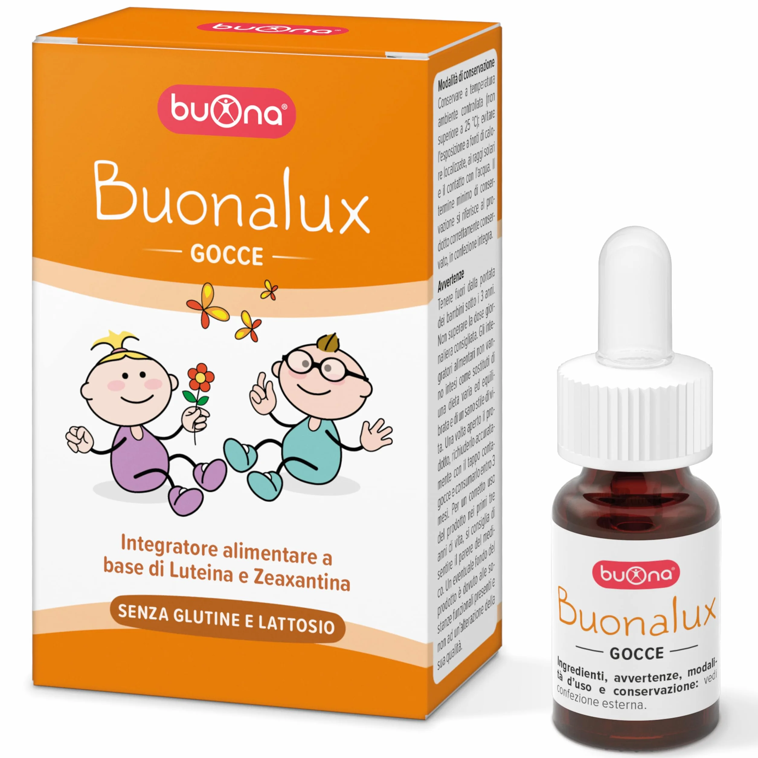 BuonaLux Gocce 6,5ml Integratore Alimentare Occhi Bambini Luteina Zeaxantina FloraGLO® Antiossidanti Senza Glutine Lattosio Made in Italy
