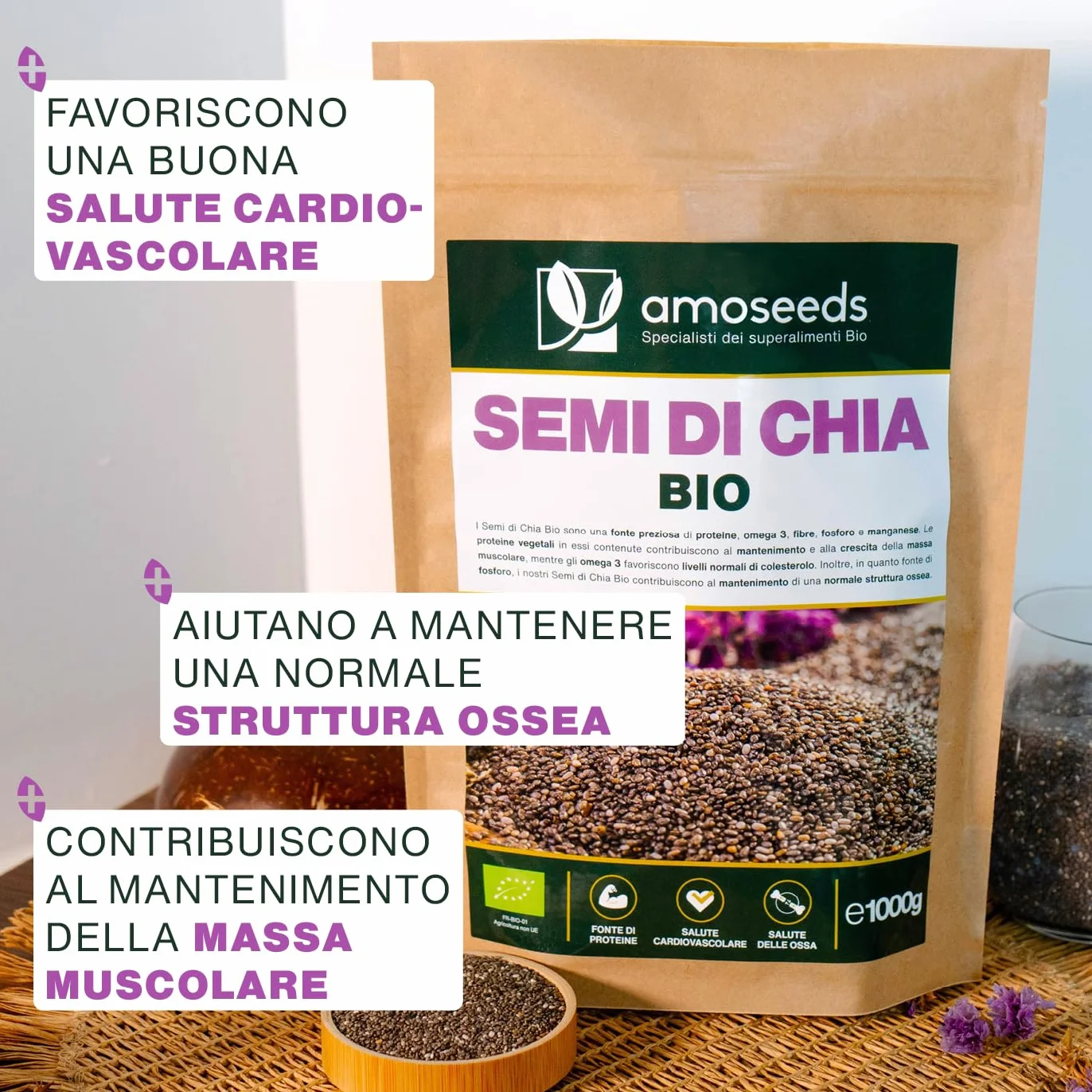 Semi di Chia Bio 1KG 100% Biologici Senza Glutine