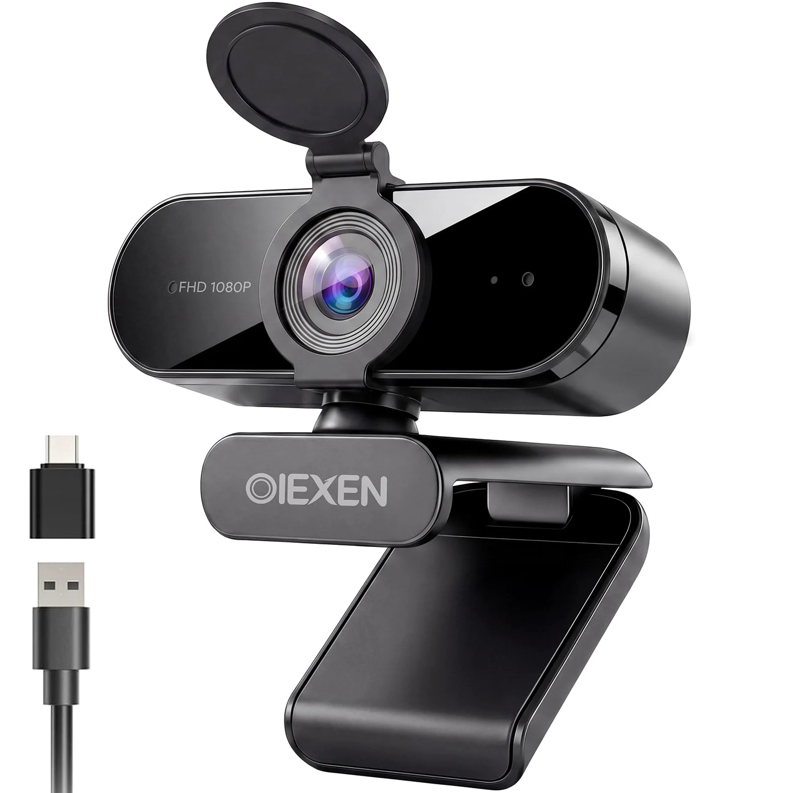 Webcam 1080P con microfono, esposizione automatica, FOV a 90°, copertura privacy, adattatore USB-A a C, telecamera per streaming plug & play per PC/Mac/Zoom/Team/Skype/riunioni/Switch 2
