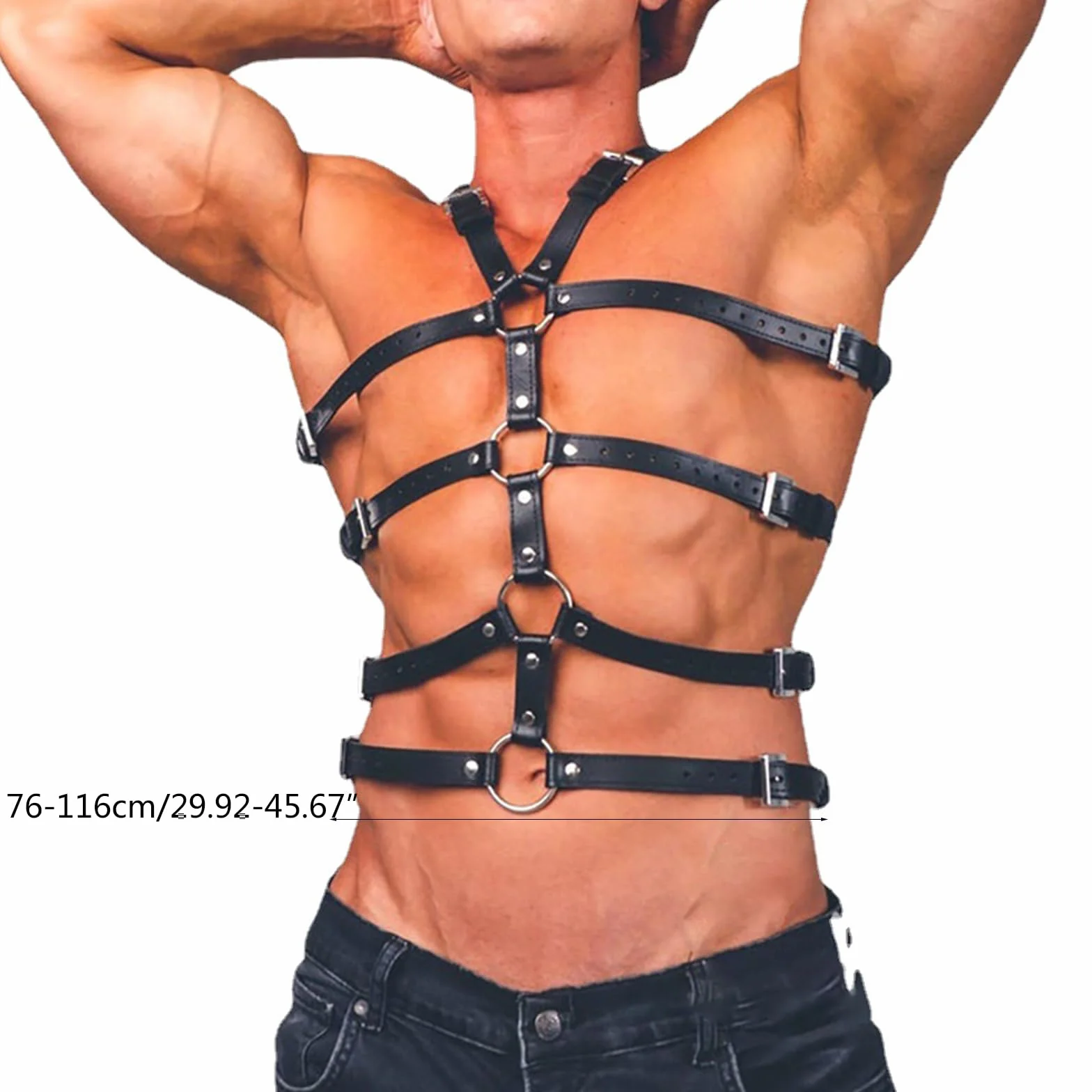 Imbracatura pettorale in pelle da uomo Bretelle Cintura punk regolabili nere con fibbia Clubwear