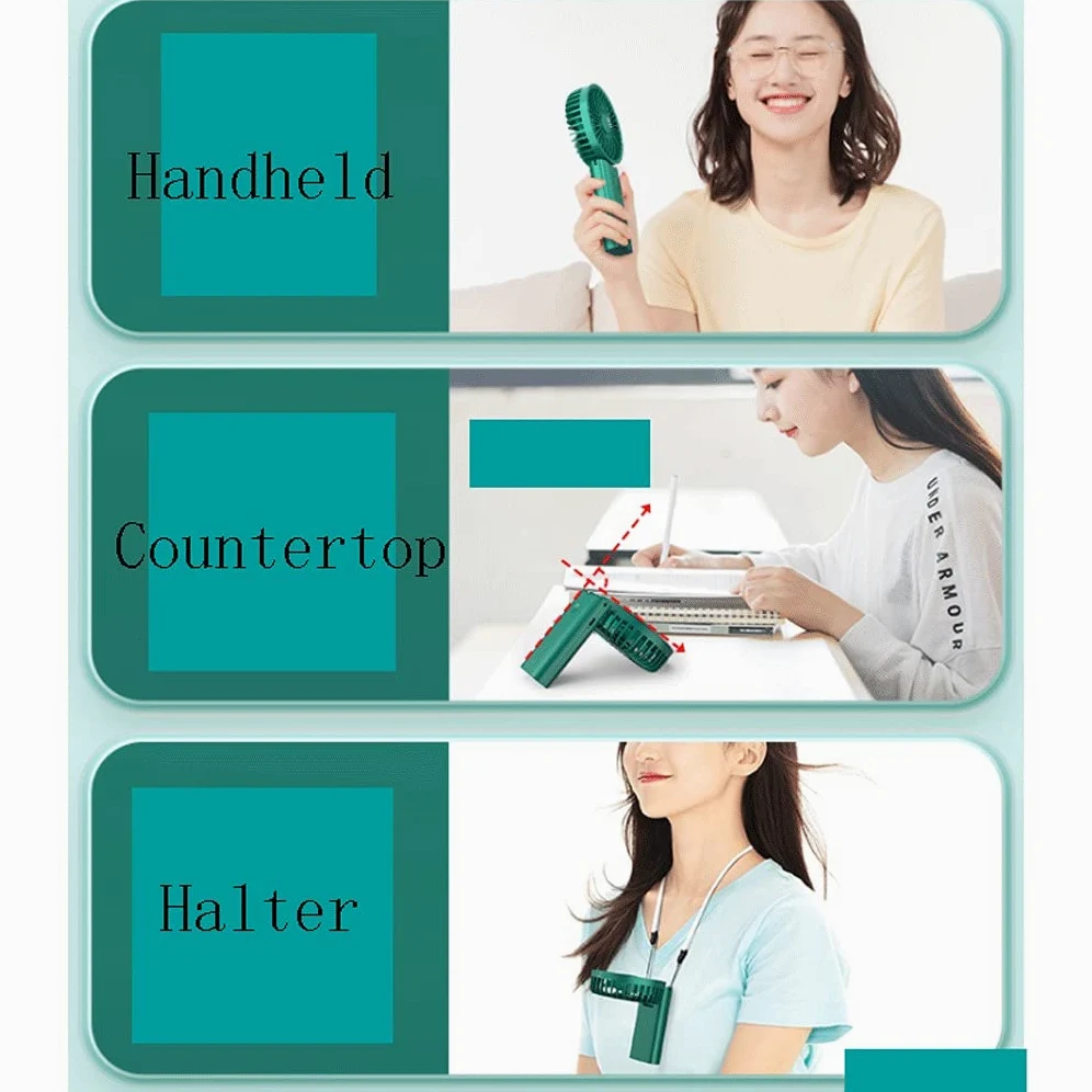 Mini Ventilatore Piccolo Portatile/scrivania/Collo, Ventola Pieghevole Multifunzionale, Ventola di Raffreddamento USB, Ventola Portatile per casa Ufficio all'aperto, Ventola da scrivania Forte