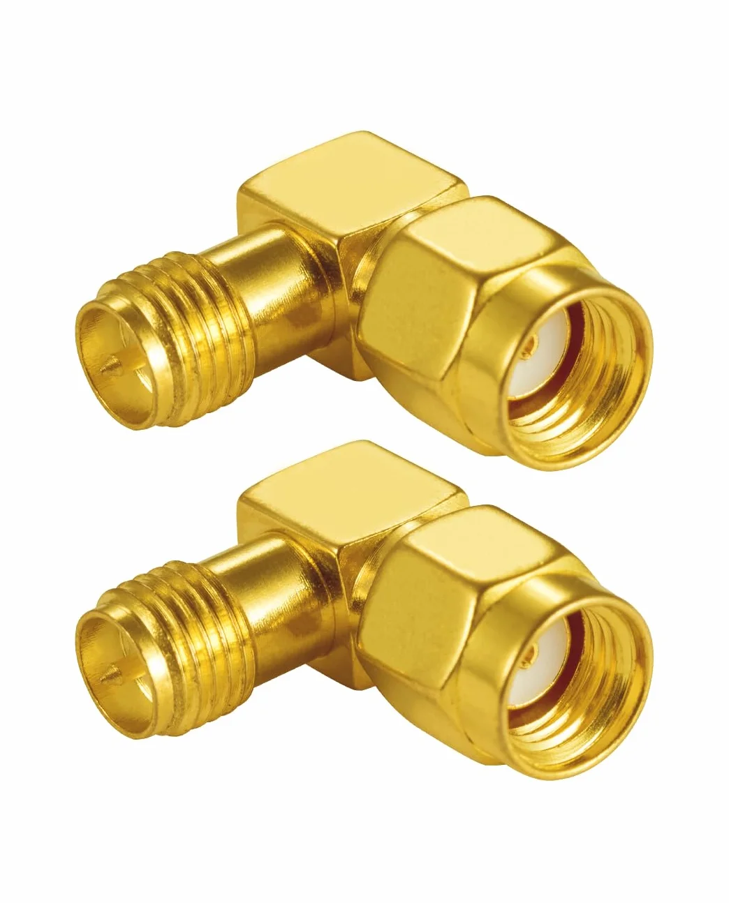 Vecys Wifi Antennenadapter RP-SMA Adapter Stecker zu Buchse Rechtwinkliger 90 Grad RF Koaxial Koax Adapter Vergoldet für Wifi Antenne Router PCI Karte Drahtloses WLAN Netzwerk (2 Stück)