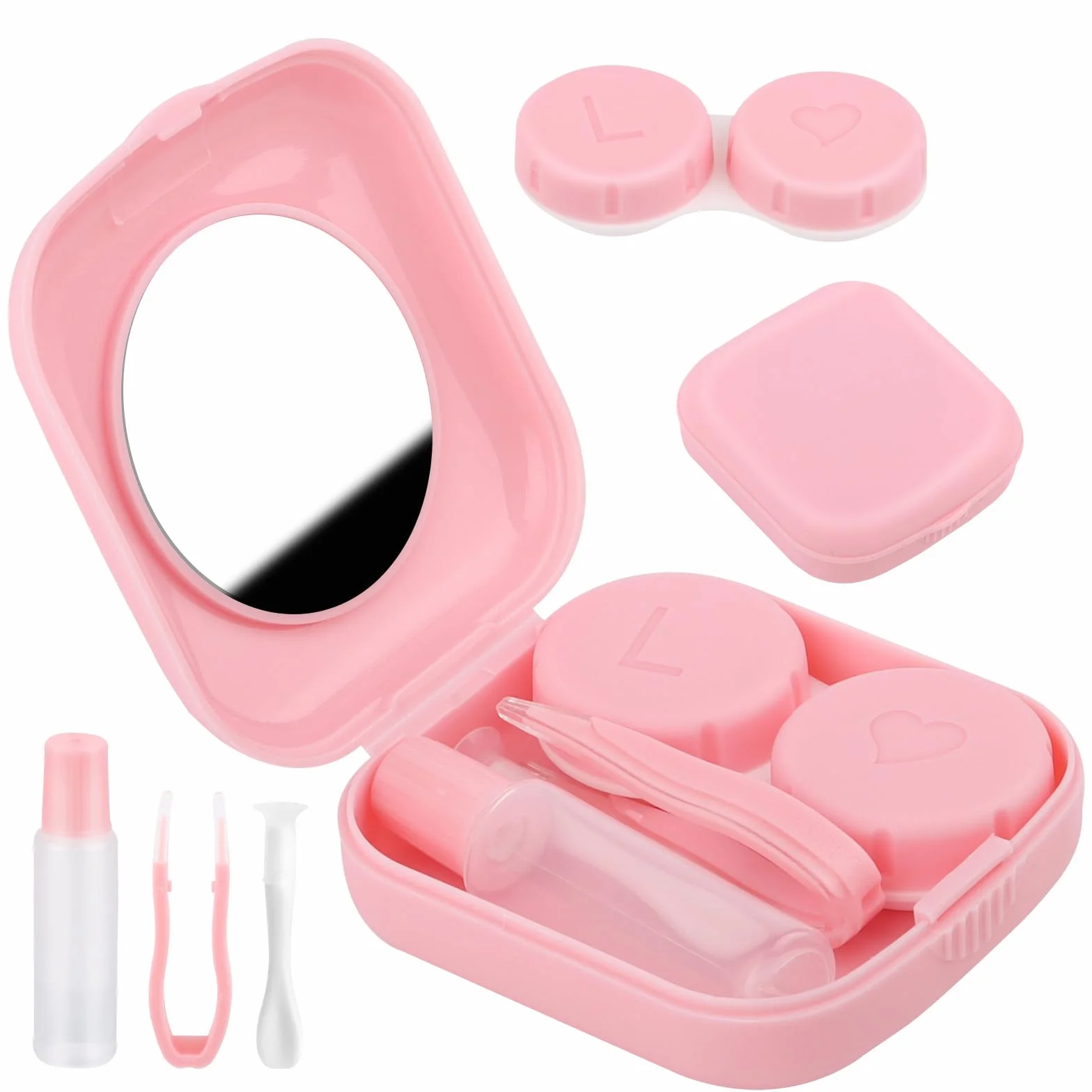 Custodia per Lenti a Contatto con Specchio, Porta Lenti da Viaggio Igienica Rosa