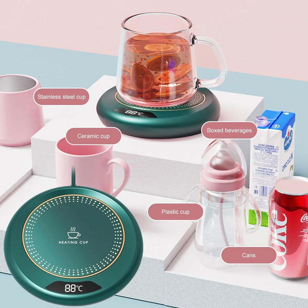 Scalda Tazza Usb, Scaldatazze da Caffè, Scalda Bevande Scalda Latte, Scalda Caffè, Scalda Tazza Intelligente, Sottobicchiere Elettrico con 3 Impostazioni di Temperatura per Caffè,Tè e Latte (Verde)