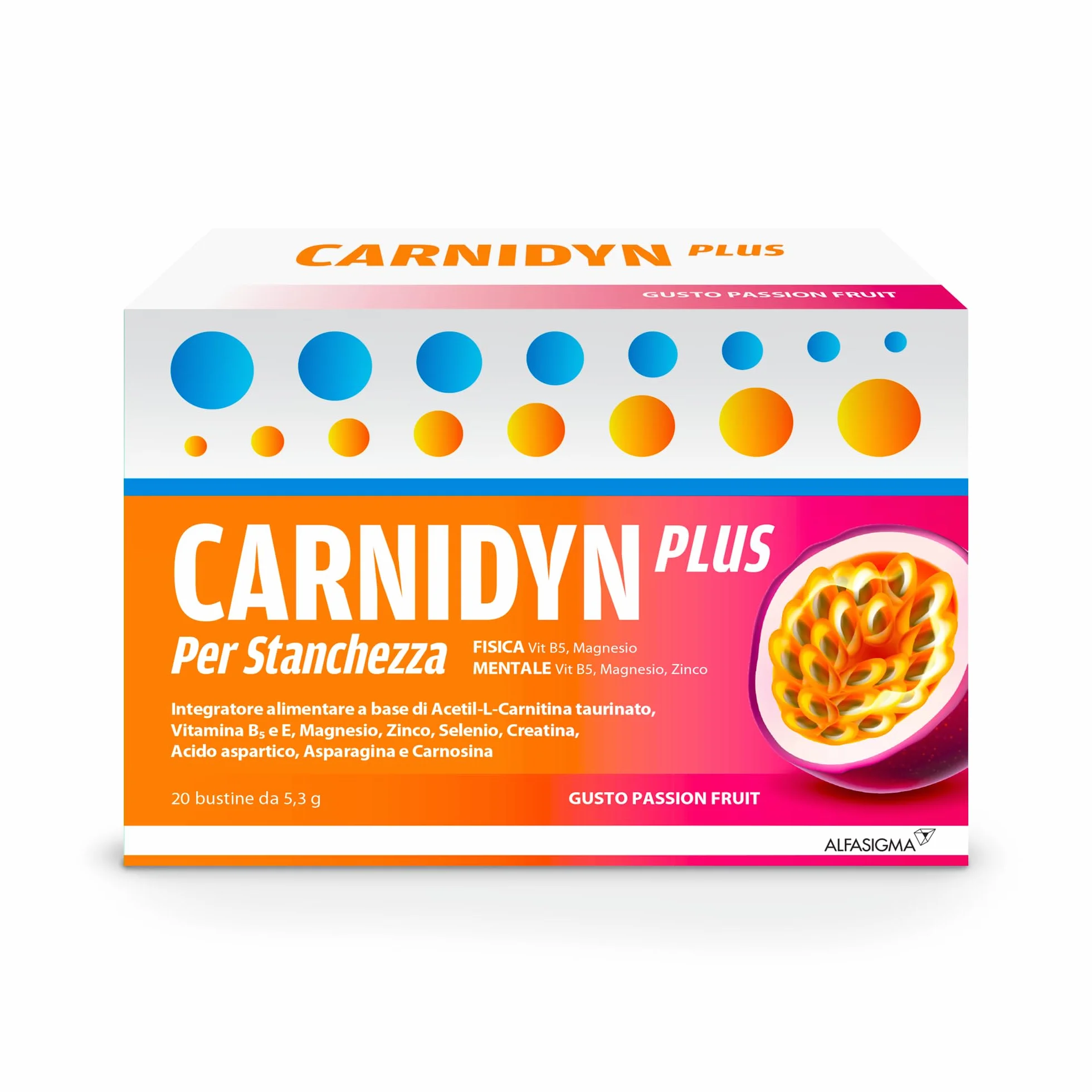 Carnidyn Plus Integratore Alimentare Stanchezza Mentale Fisica 20 Bustine 5g Gusto Passion Fruit