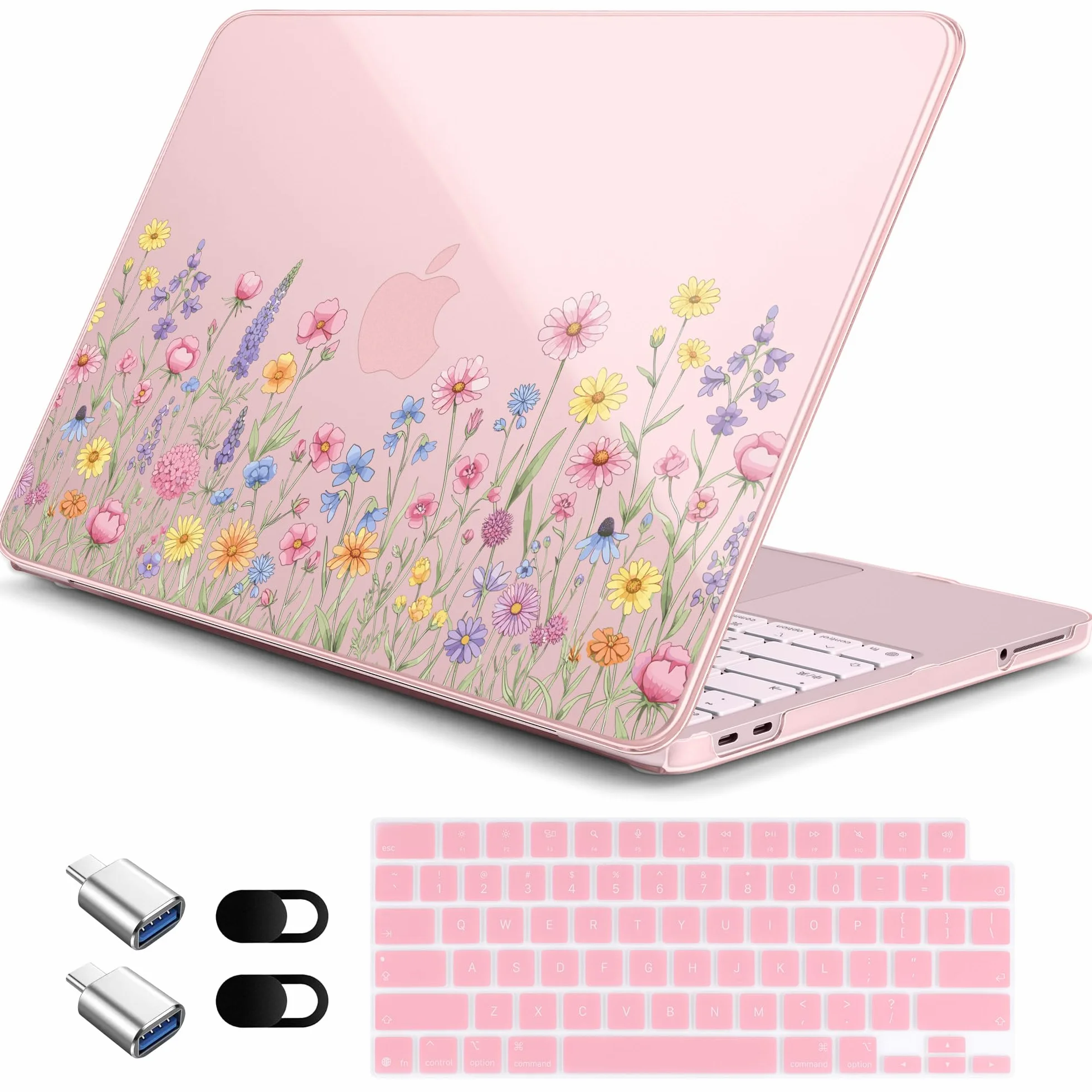 Custodia per MacBook Neo da 13 pollici modello 2026 modello A3404, motivo floreale fresco 1,2 mm, custodia rigida ultra sottile da 1,2 mm, set di accessori per laptop 6 in 1 per donne e