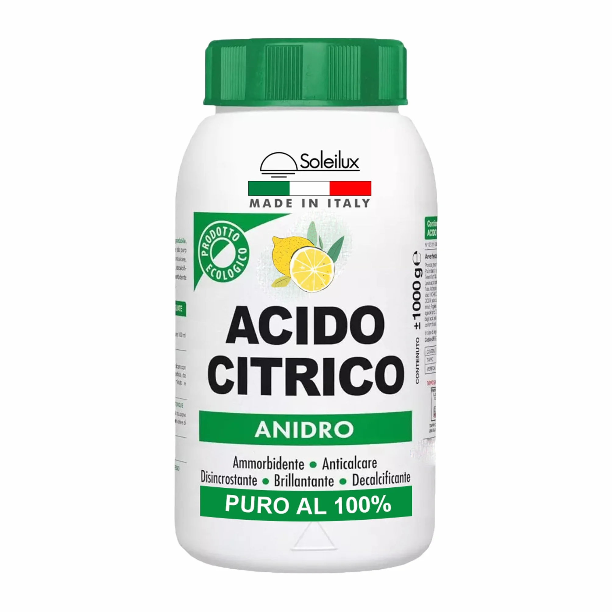 SOLEILUX Acido Citrico in Polvere Puro 1 kg Multiuso Anticalcare