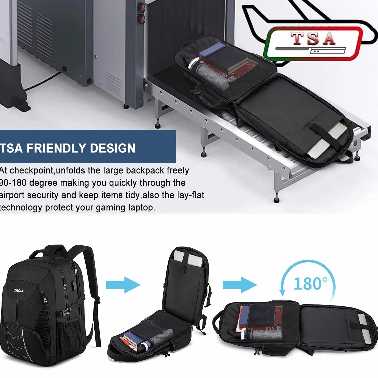 Zaino Uomo Grande 55L 18.4 Pollici con Caricatore USB Lavoro Impermeabile Laptop Computer PC Portatili per Viaggio Ufficio Scuola,Nero