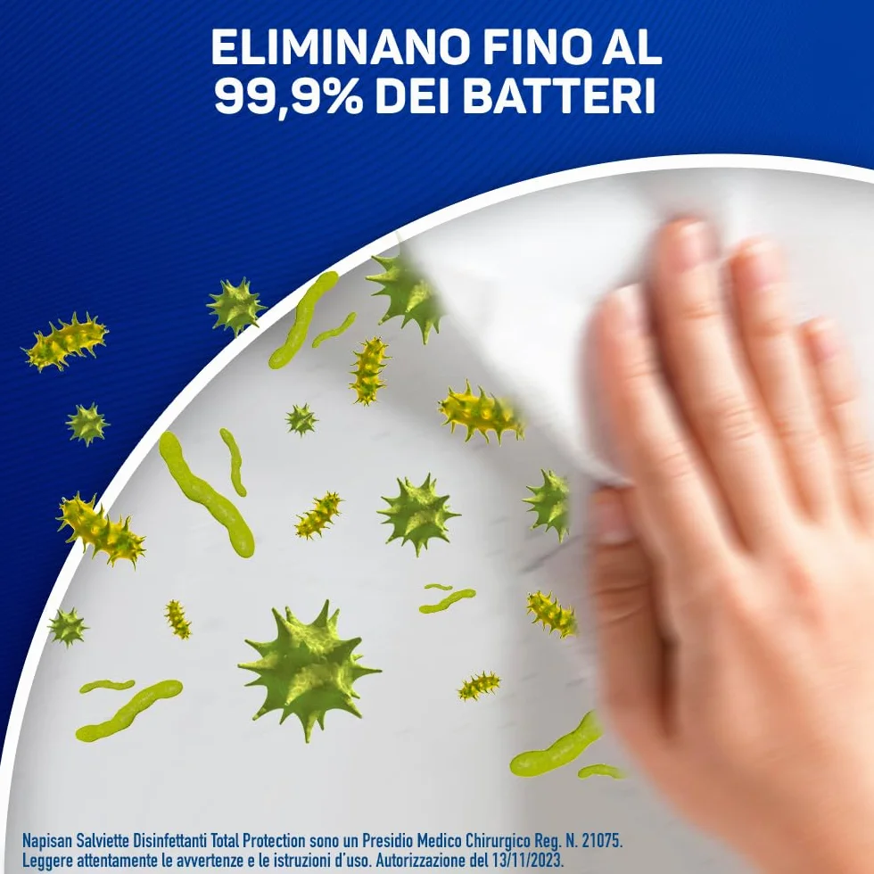 Napisan Salviette Disinfettanti Total Protection Freschezza Eucalipto 40 Salviette Biodegradabili Compostabili Multisuperfici