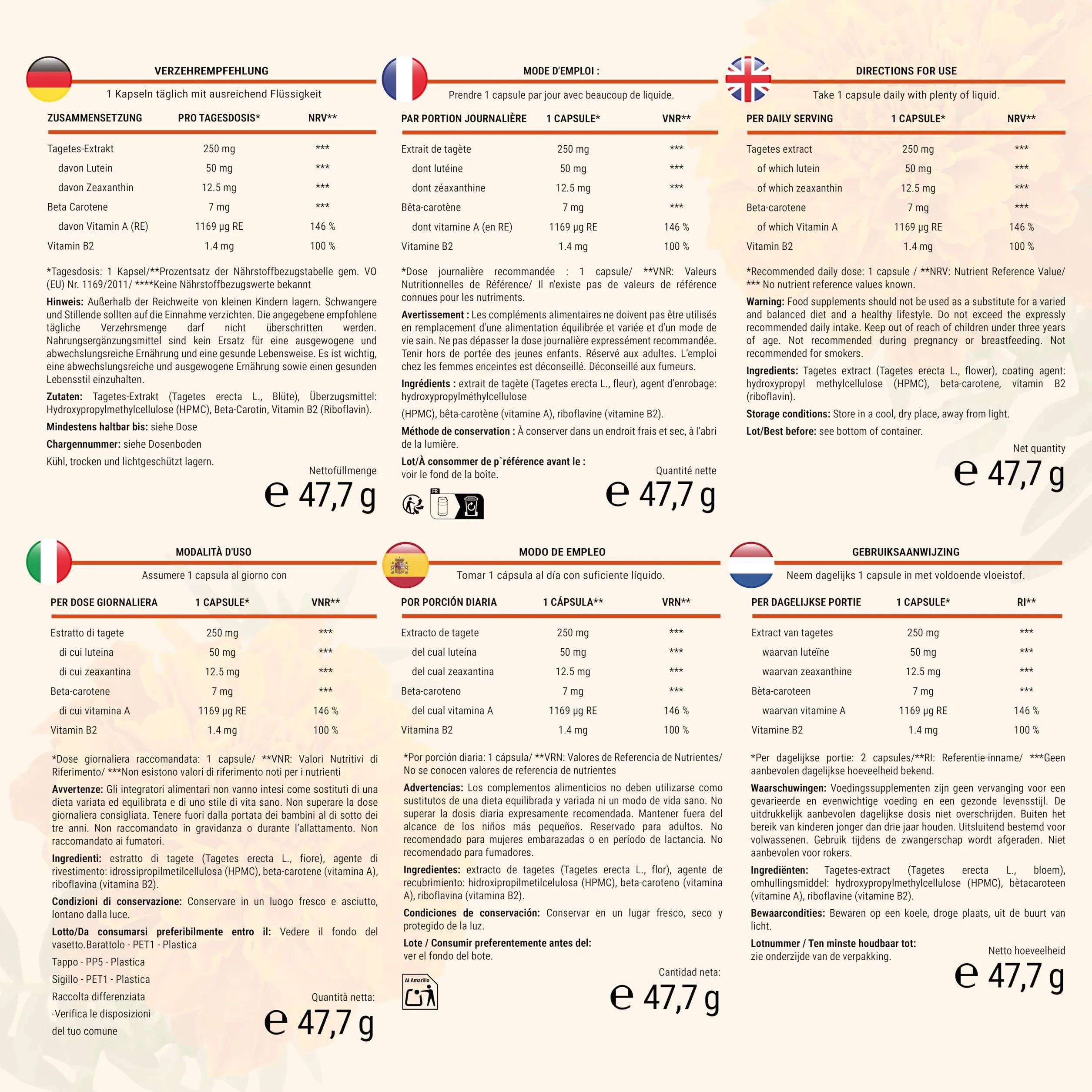 Integratore Occhi Luteina Zeaxantina 50 mg 12,5 mg Vitamina A B2 Calendula 4 Mesi