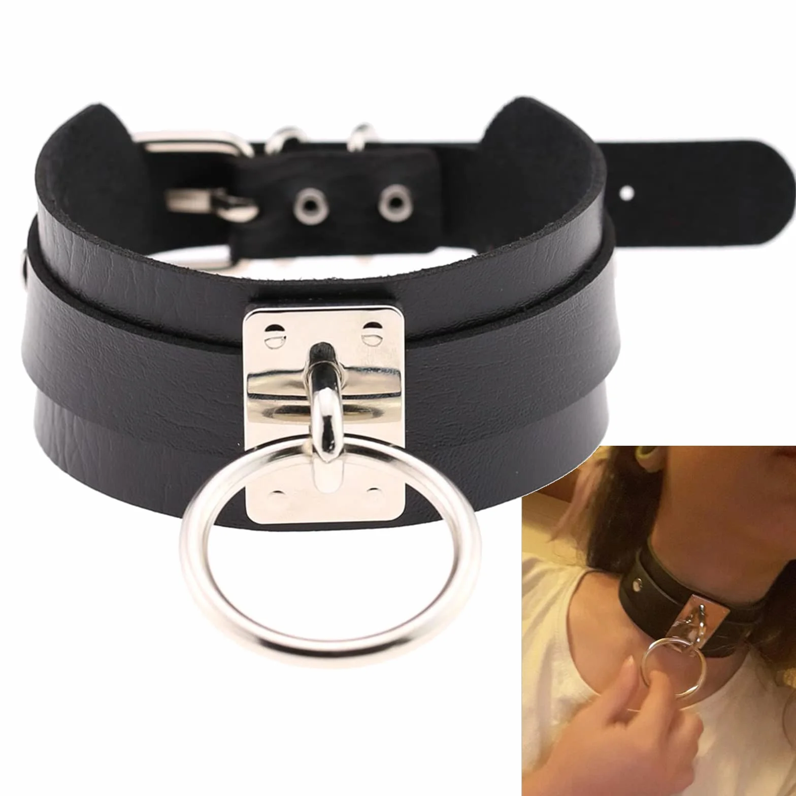 Collare Giocattolo Sessuale SM Flirt in Pelle Erotico Fetish Schiavo Cosplay per Coppia Uomo Donna Adulti (Schwarz)