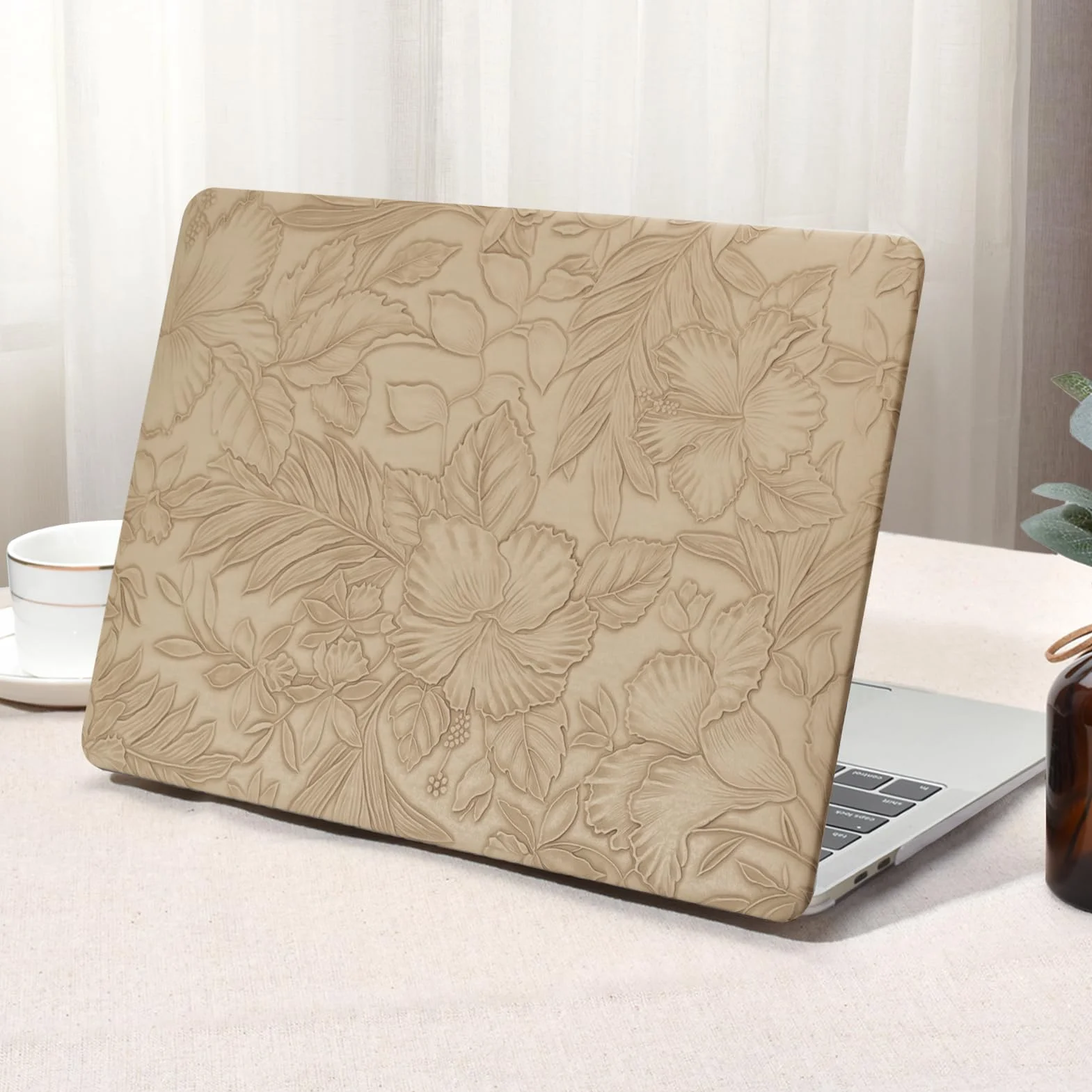 Custodia Compatibile con MacBook Air 13 Pollici 2022 2021 2020-2018 M1 A1932 A2179 M1 A2337 Touch ID Foglie Pelle Cover Plastica Rigid Protettivo Case e Copritastiera(Albicocca)