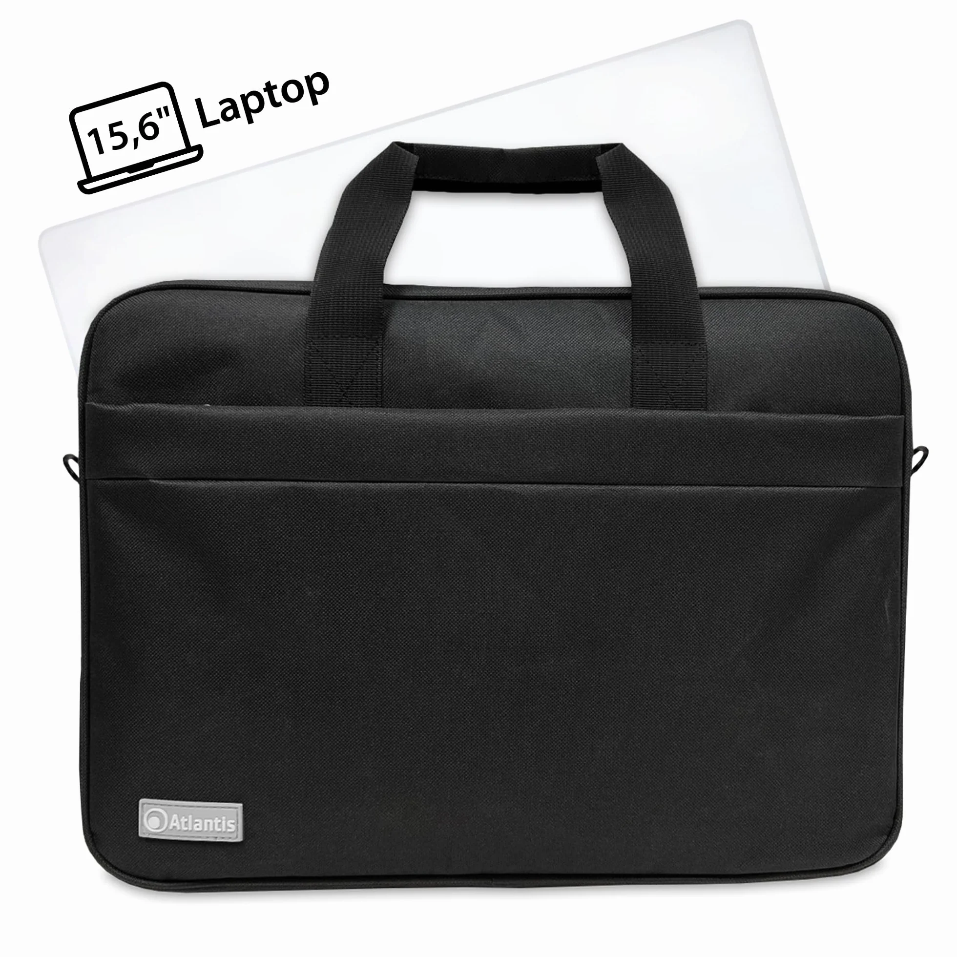Atlantis Borsa notebook 15.6" pollici + Mouse USB, a tracolla modello Lisbona, imbottitura interna, tasca porta documenti, tasca esterna per accessori, fascia Trolley. Cinghia a tracolla, nero.