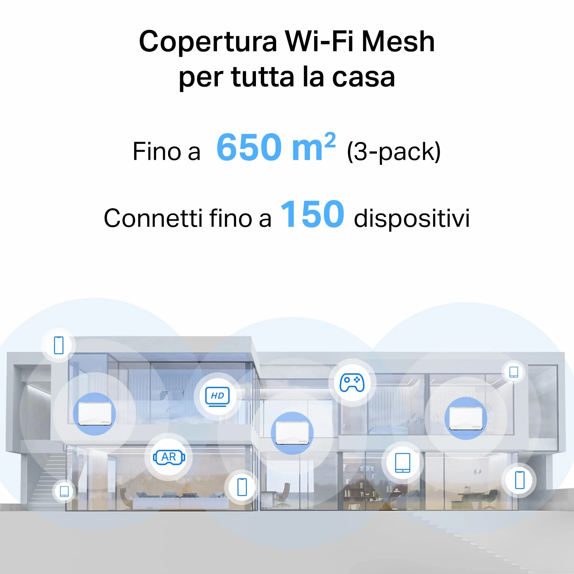 Mercusys TP-Link Halo H27BE Mesh Wi-Fi 7 BE3600Mbps Dual-Band, 2.5G Porta WAN/LAN, 2 Porte LAN Gigabit, Coperti fino a 650m2, 4K-QAM, MLO, Multi-RUs, VPN,Controllo da APP, 3pz