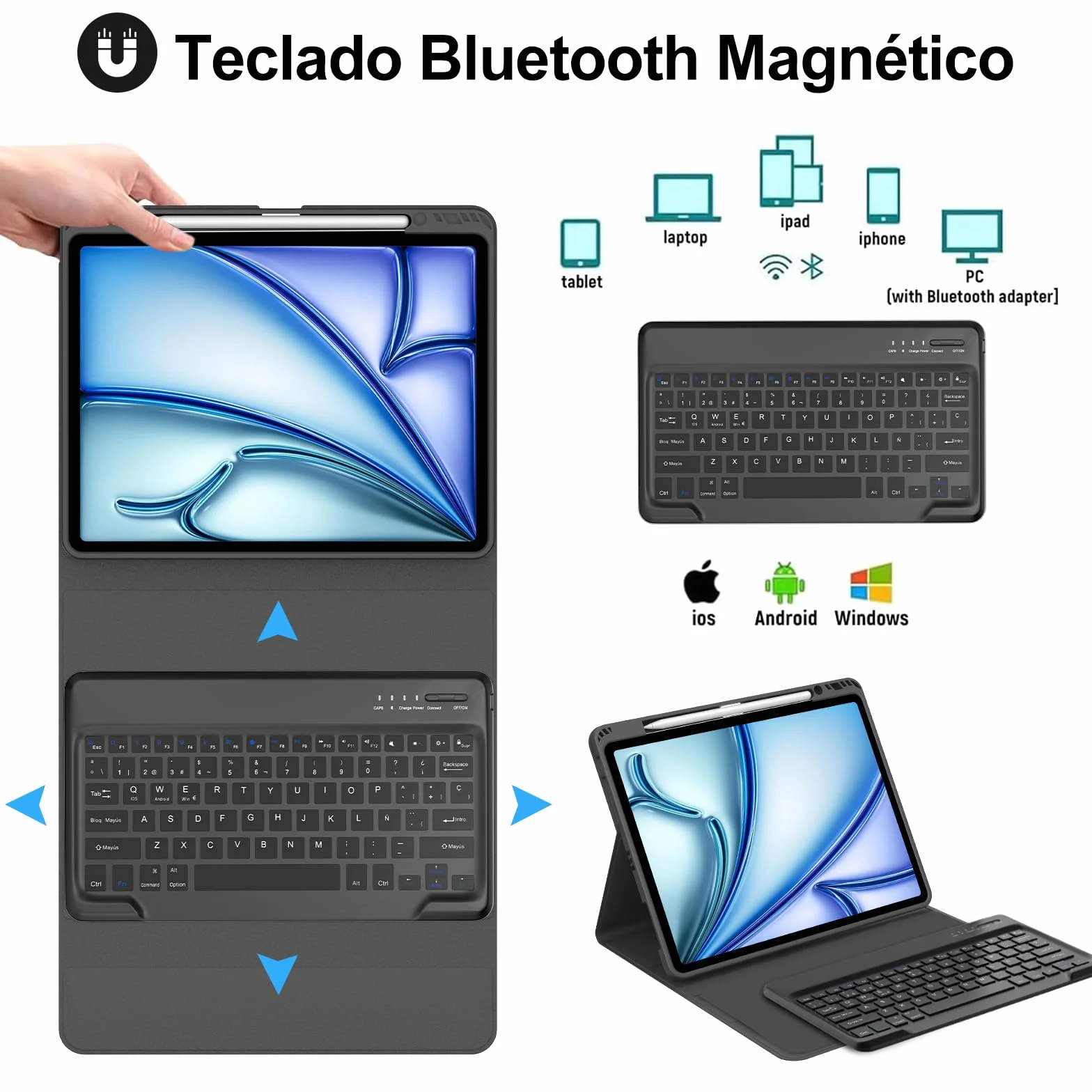 JADEMALL Tastiera per iPad Air 13" M4/M3/M2 2026/2025/2024, Italiano QWERTY Tastiera Bluetooth Magnetica Staccabile per iPad Air 13 Pollici M2/M3/M4 2024/2025/2026, Nero