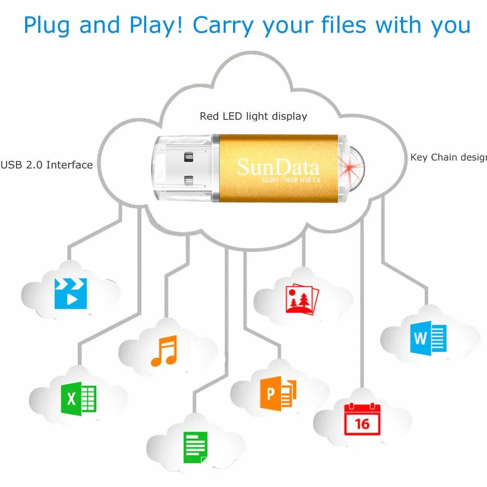 SunData 2 Pezzi 16GB Chiavetta USB 2.0 Metallo Unità Memoria Flash con Luce LED