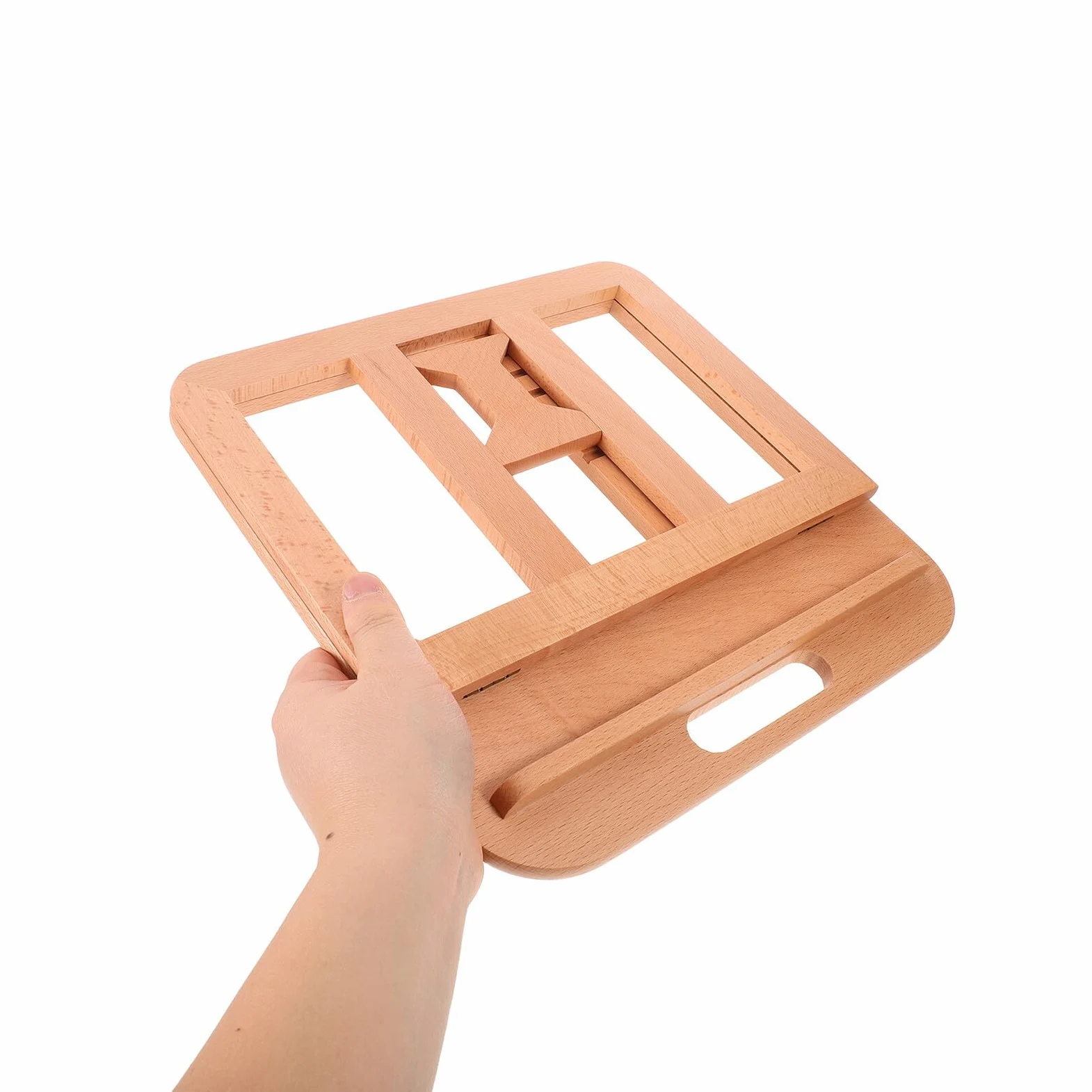 Supporto per Laptop Regolabile in Legno di Faggio Ventilato con 6 Livelli di Altezza, Supporto Portatile Ergonomico per Scrivania, per Migliorare la Postura e Raffreddare Computer