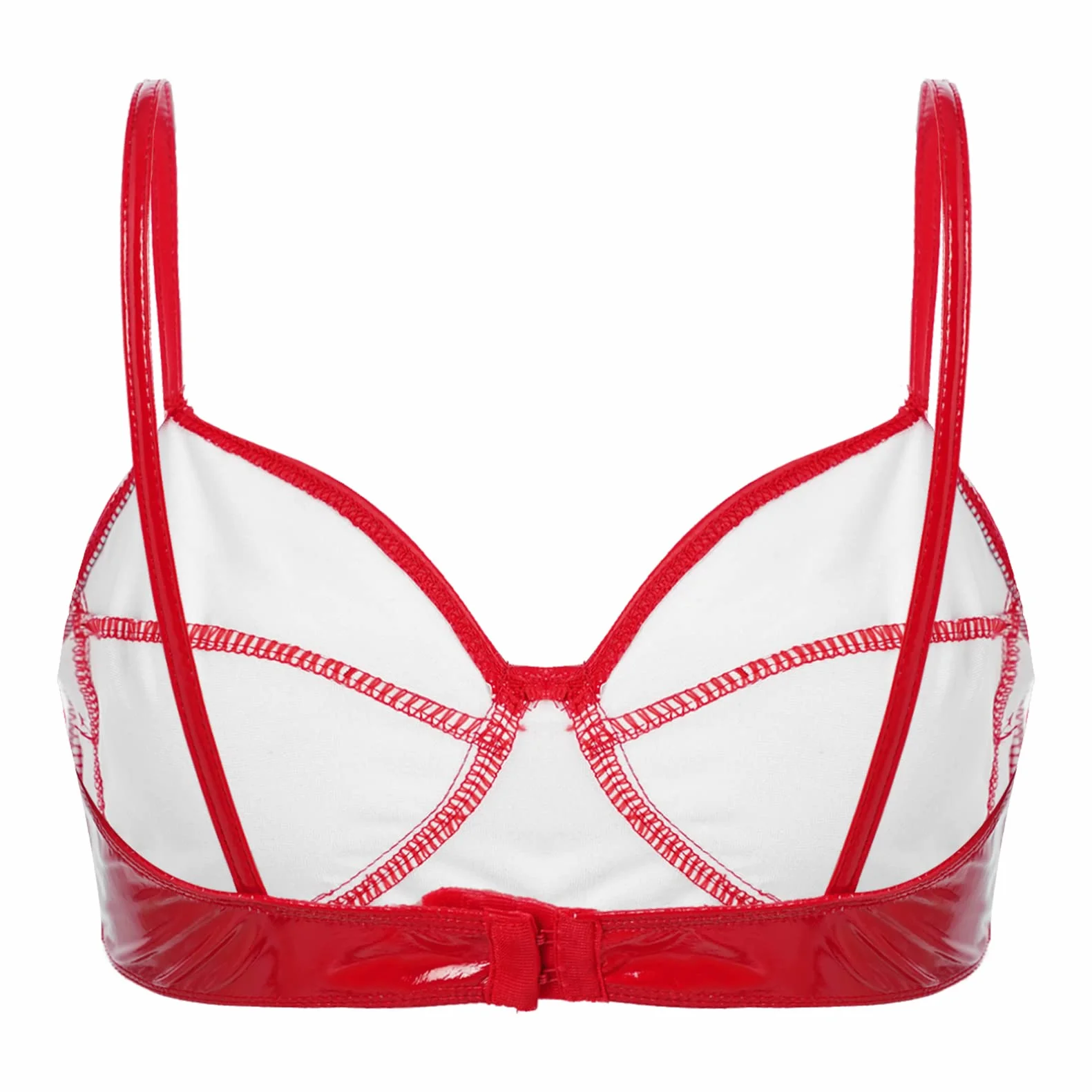 Donna Reggiseno Erotico Effetto Bagnato Pelle Spaghetti Crop Top Lucido
