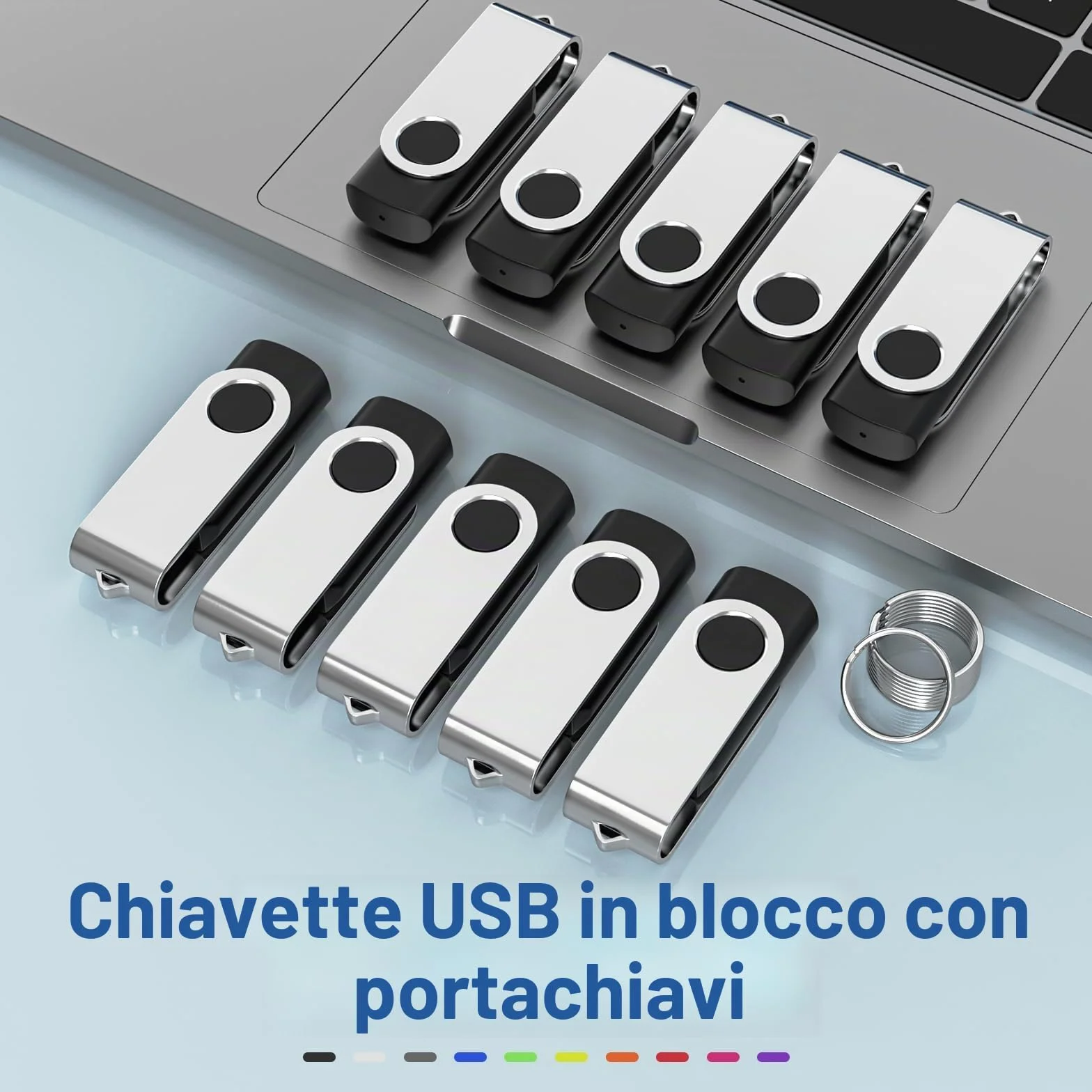 WOOOLKEN Chiavetta USB 8GB 10 Pezzi USB 2.0 Pen Drive Girevole Nero